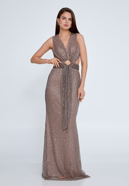 Sleeveless Maxi Sequin Mermaid Regular Wedding Guest Dress Brown - Unit Price: 125$