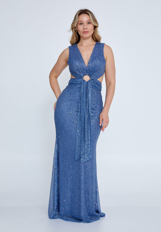 Sleeveless Maxi Tulle Mermaid Plus Size Wedding Guest Dress Indigo - Unit Price: 121$