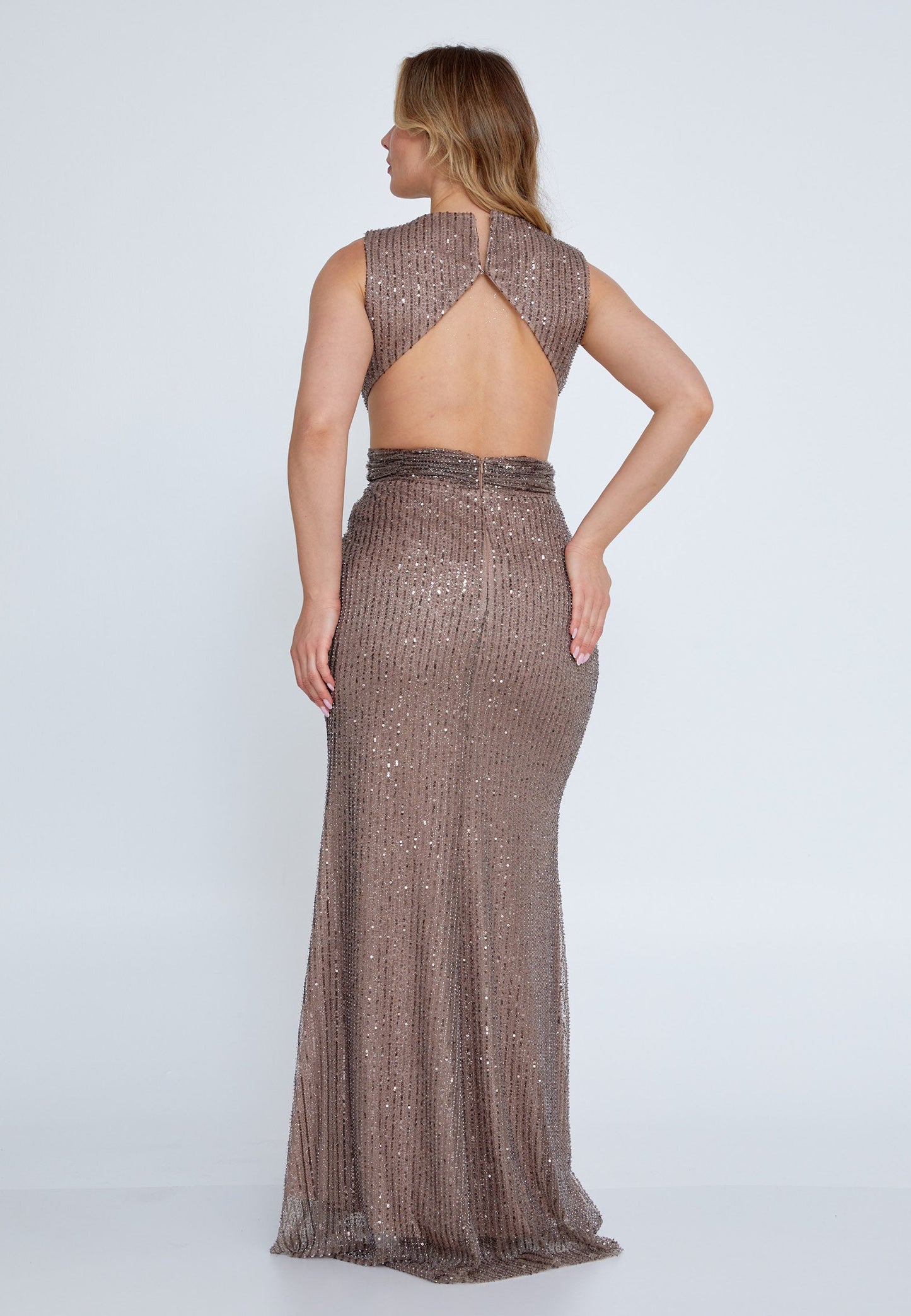 Sleeveless Maxi Tulle Mermaid Plus Size Wedding Guest Dress Brown - Unit Price: 121$