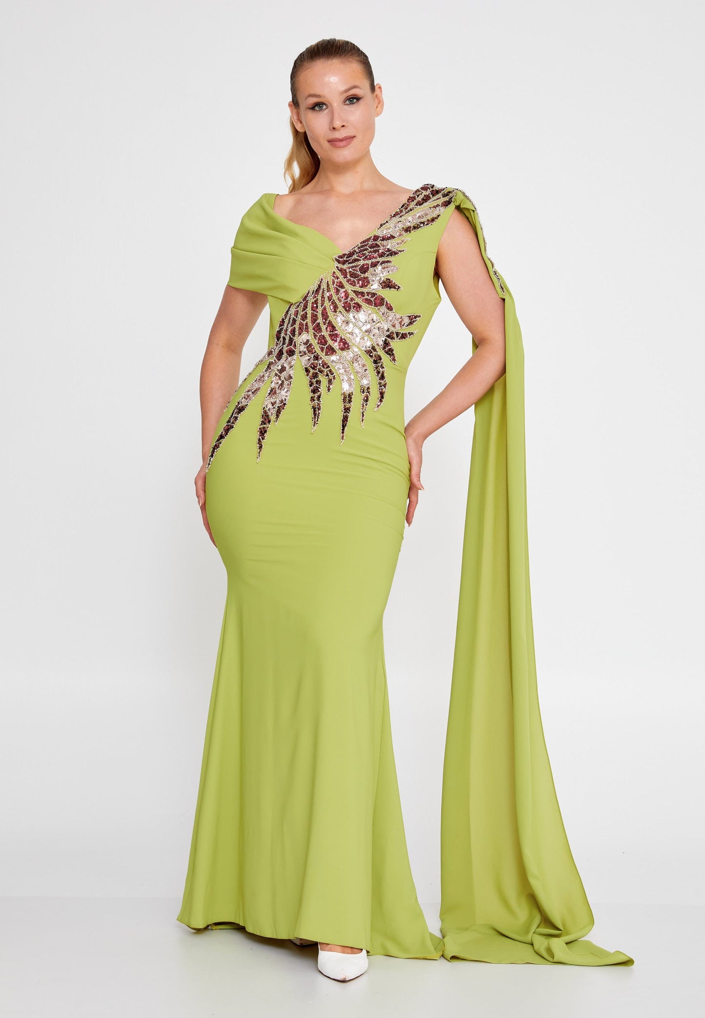 Sleeveless Maxi Viscose Mermaid Plus Size Wedding Guest Dress Green - Unit Price: 110$