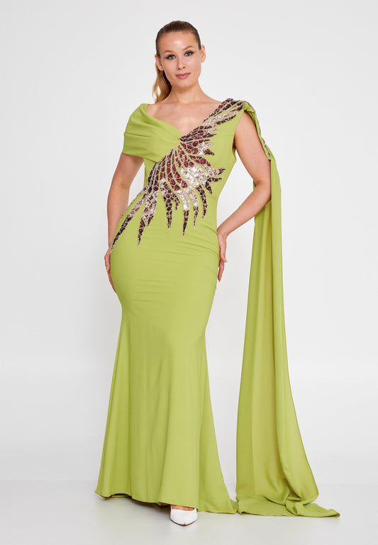 Sleeveless Maxi Viscose Mermaid Plus Size Wedding Guest Dress Green - Unit Price: 110$