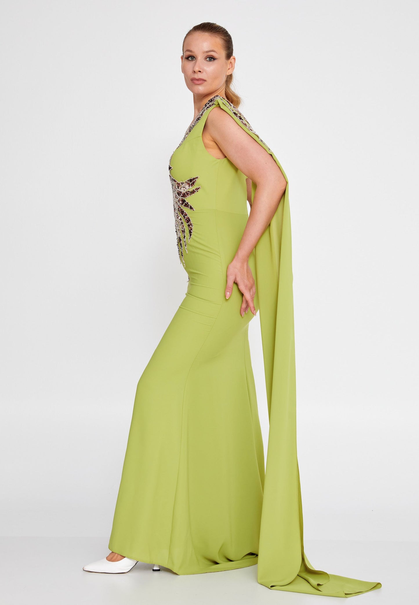 Sleeveless Maxi Viscose Mermaid Plus Size Wedding Guest Dress Green - Unit Price: 110$