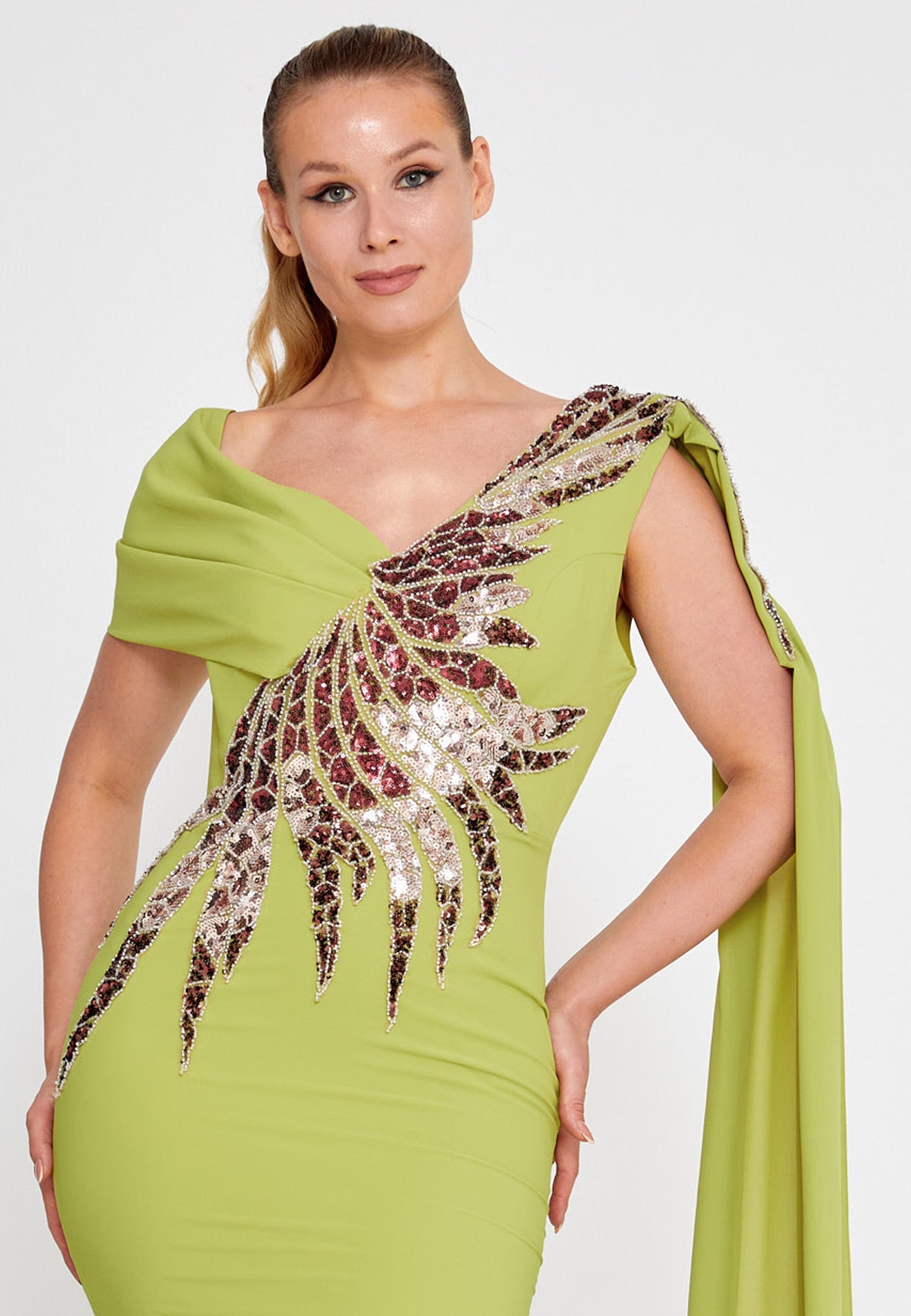 Sleeveless Maxi Viscose Mermaid Plus Size Wedding Guest Dress Green - Unit Price: 110$