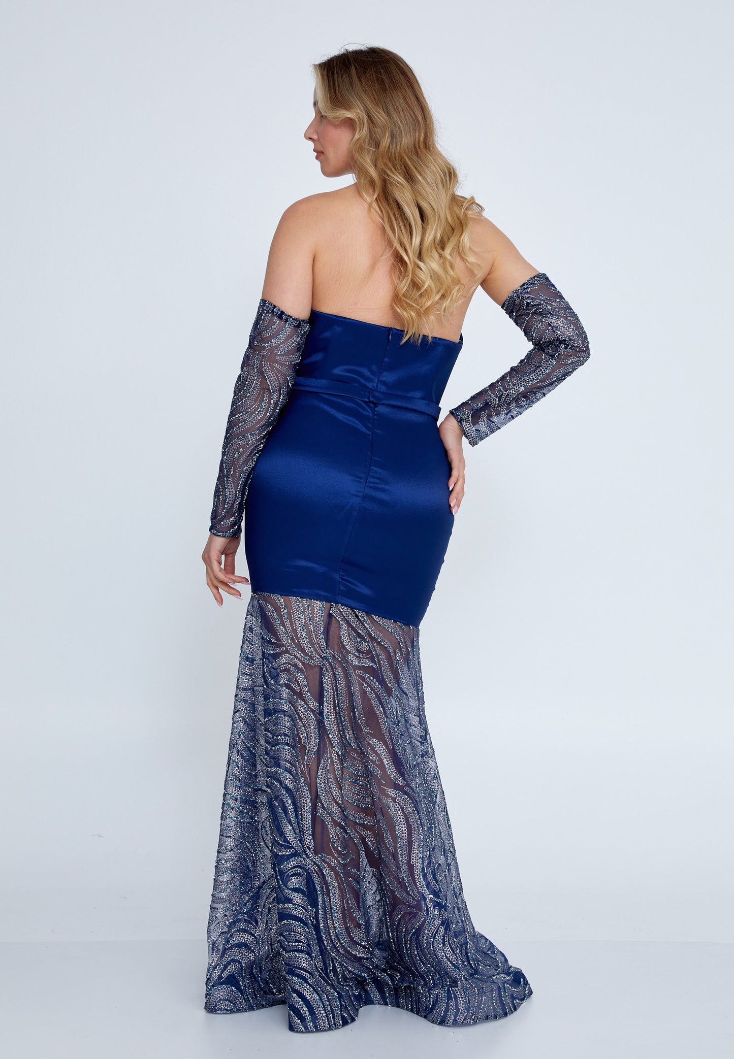 Off Shoulder Maxi Tulle Fit & Flare Plus Size Wedding Guest Dress Navy - Unit Price: 85$