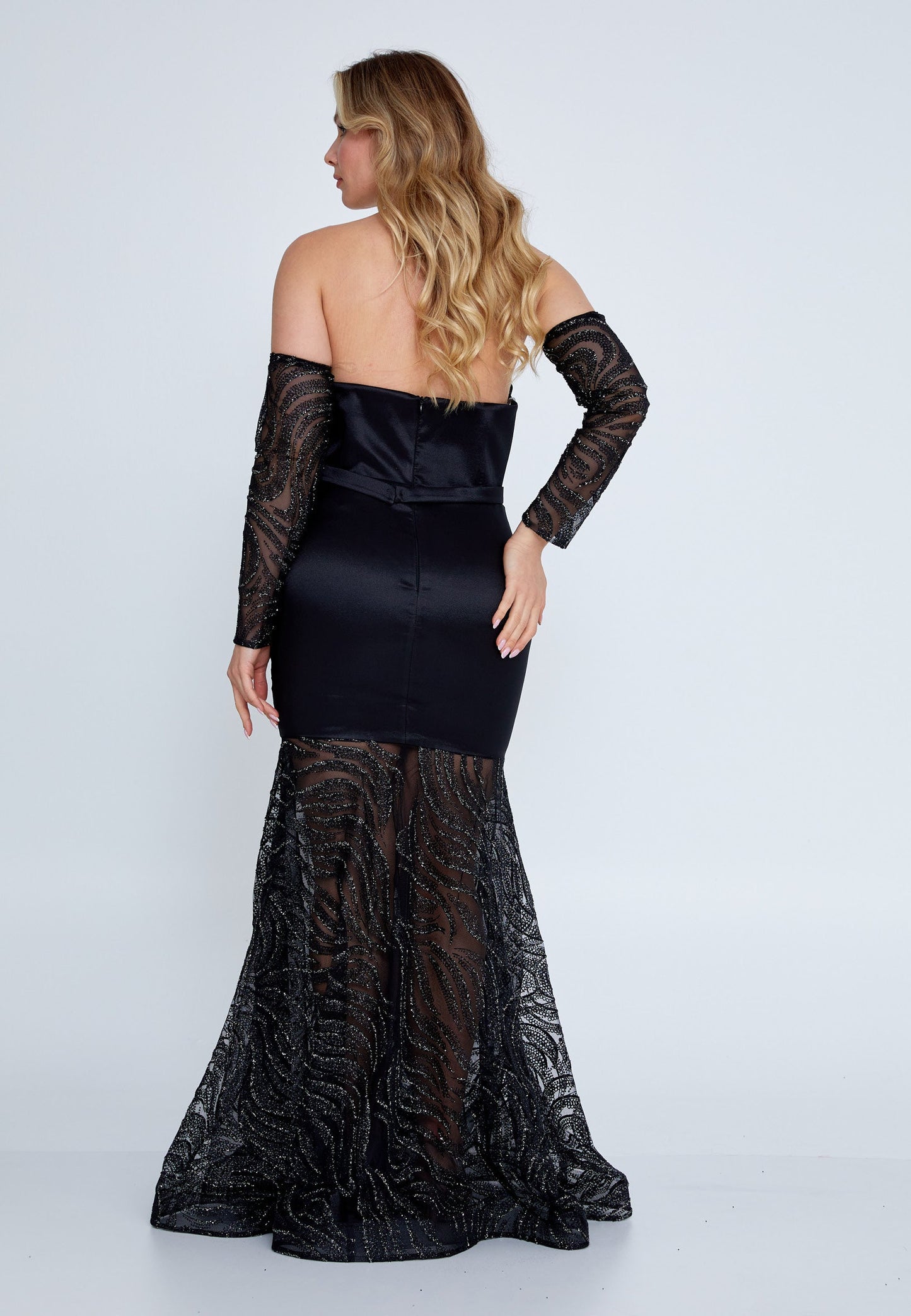 Off Shoulder Maxi Tulle Fit & Flare Plus Size Wedding Guest Dress Black - Unit Price: 85$