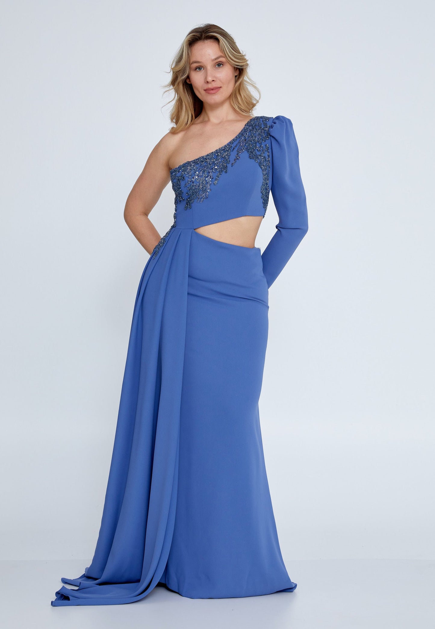 One Shoulder Maxi Viscose Mermaid Plus Size Wedding Guest Dress Indigo - Unit Price: 98$