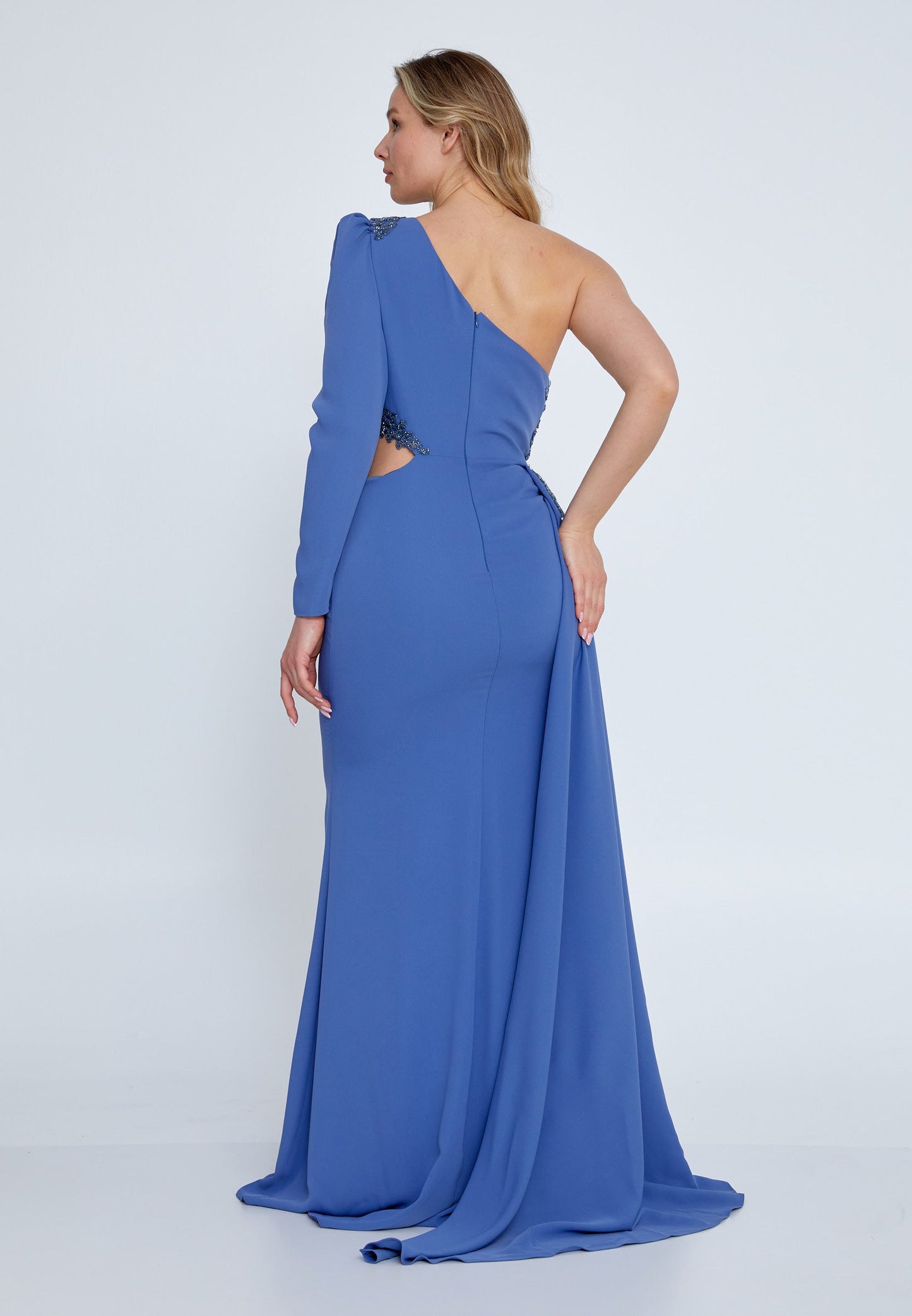 One Shoulder Maxi Viscose Mermaid Plus Size Wedding Guest Dress Indigo - Unit Price: 98$