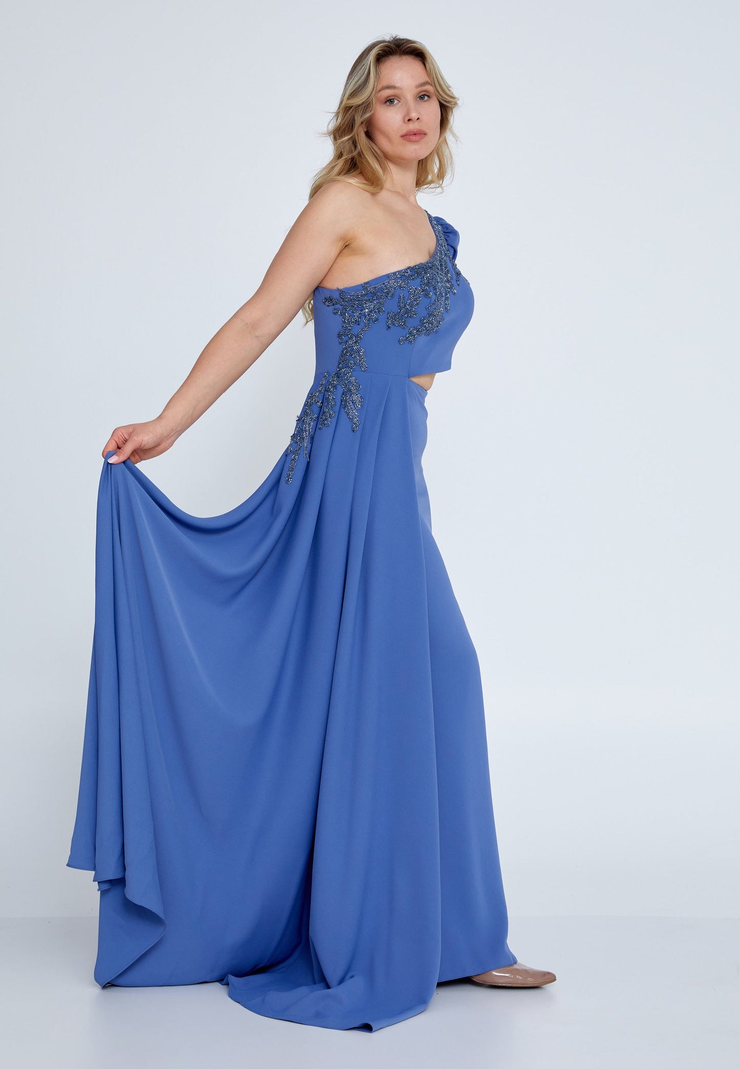 One Shoulder Maxi Viscose Mermaid Plus Size Wedding Guest Dress Indigo - Unit Price: 98$