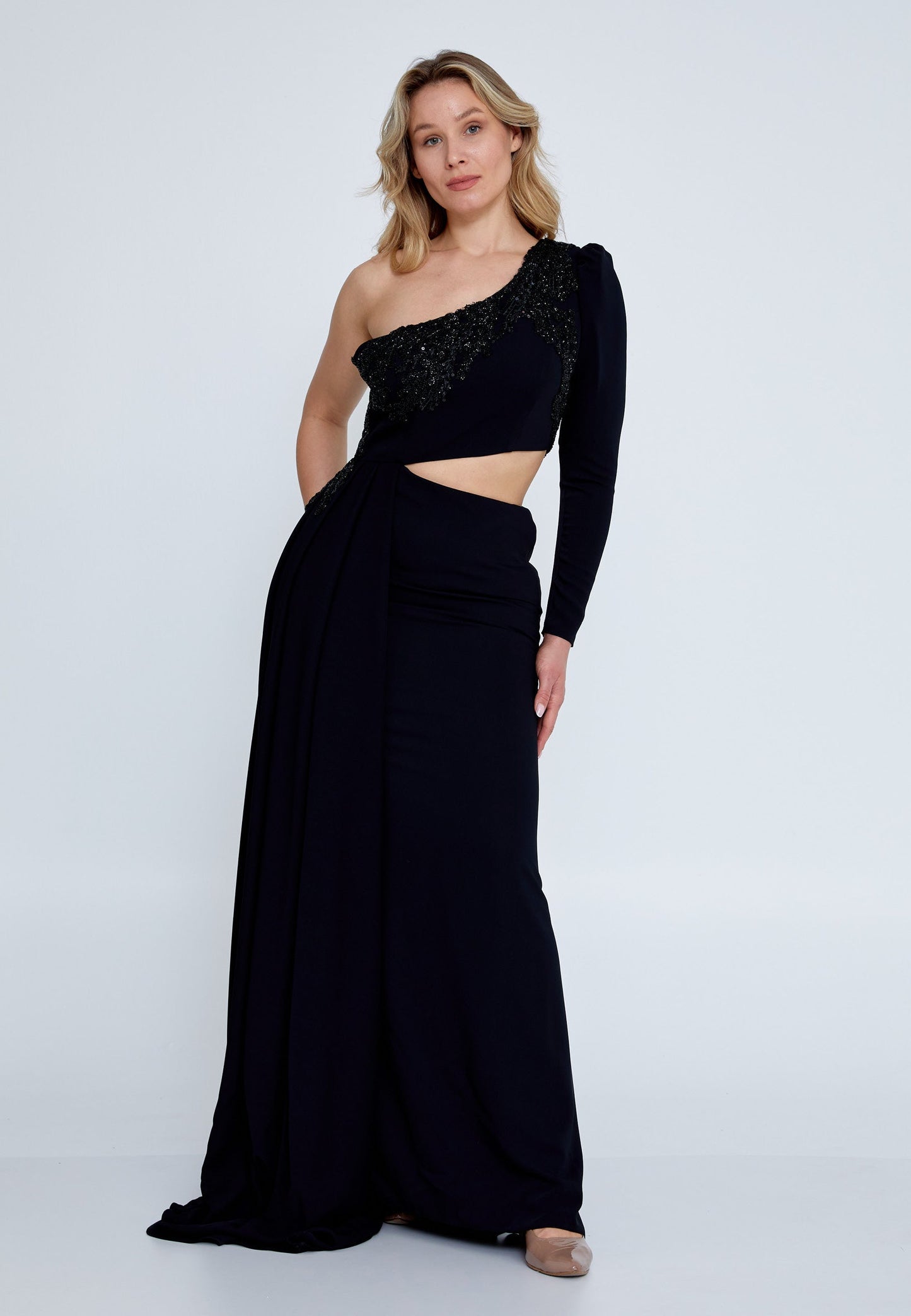 One Shoulder Maxi Viscose Mermaid Plus Size Wedding Guest Dress Black - Unit Price: 98$