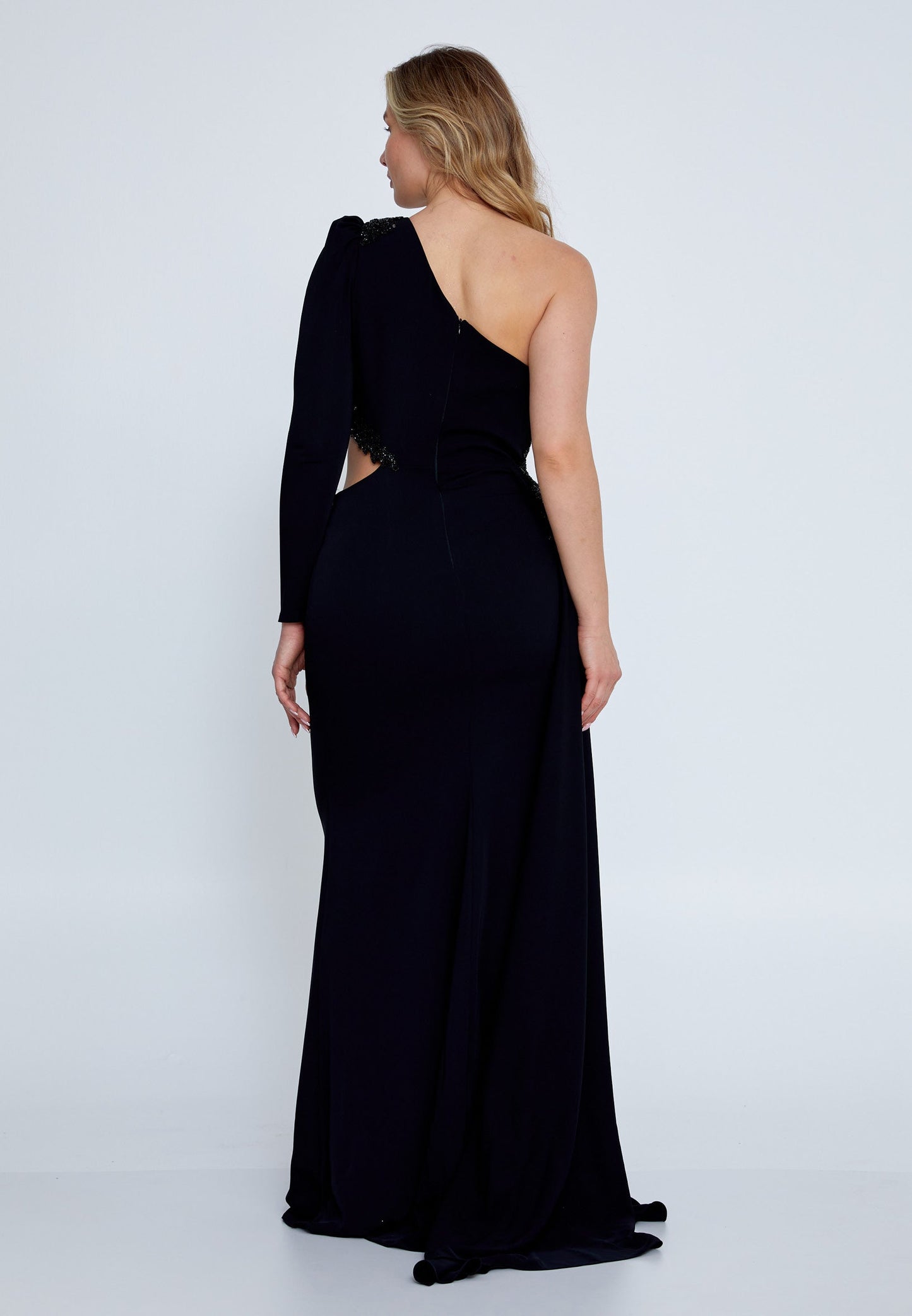 One Shoulder Maxi Viscose Mermaid Plus Size Wedding Guest Dress Black - Unit Price: 98$