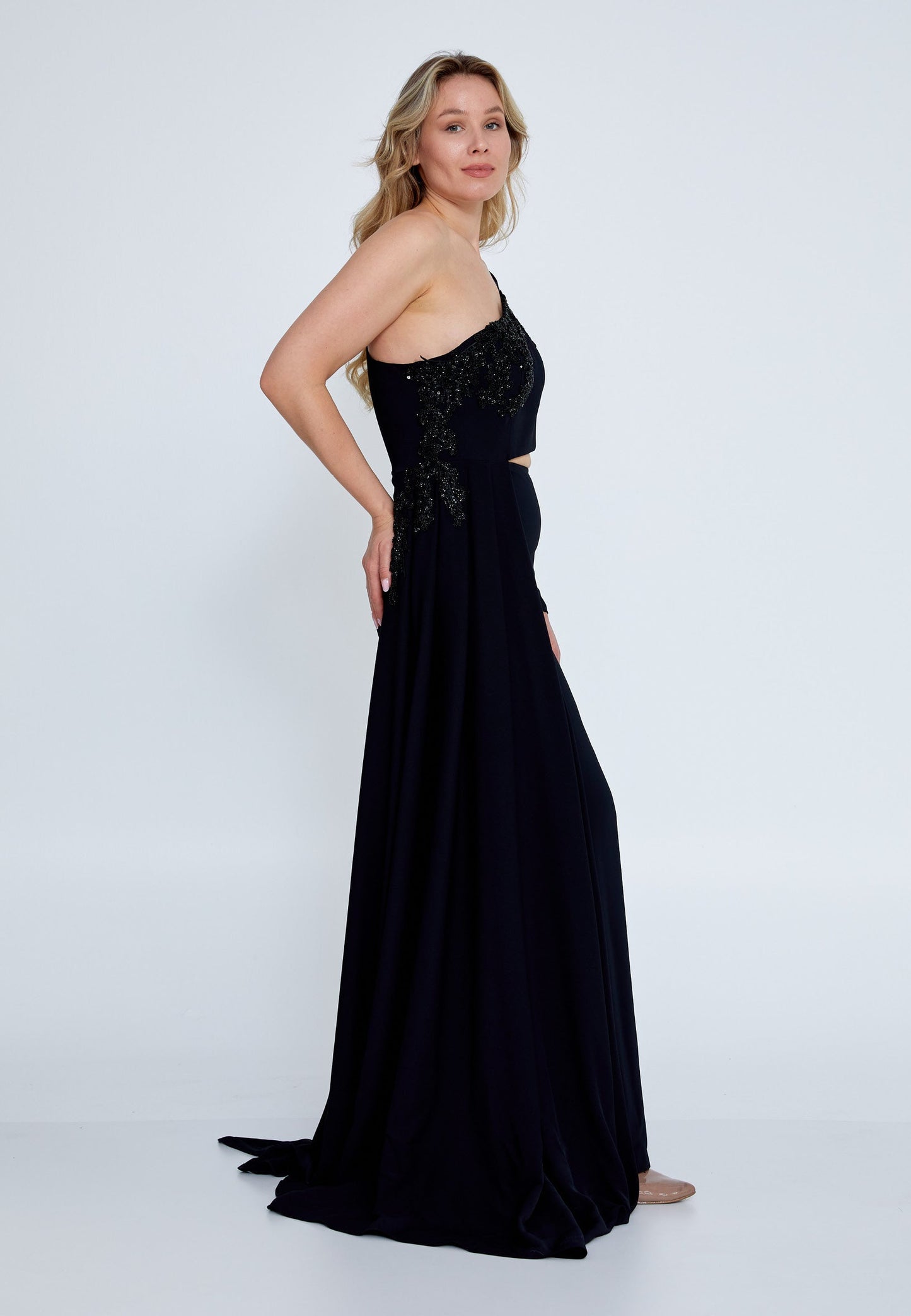 One Shoulder Maxi Viscose Mermaid Plus Size Wedding Guest Dress Black - Unit Price: 98$