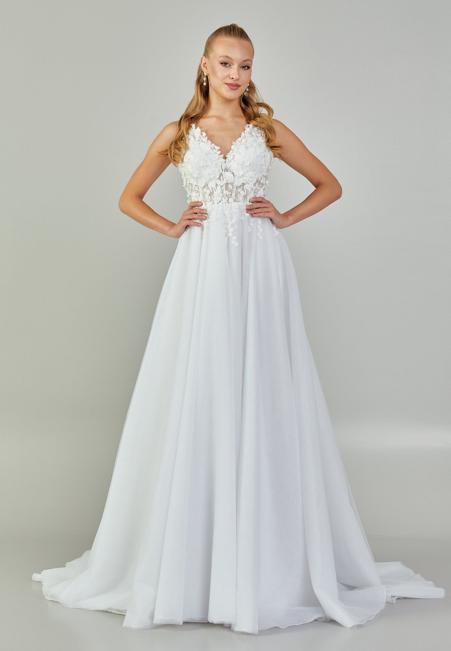 Sleeveless Maxi Tulle Regular Wedding Dress Off White - Unit Price: 430$