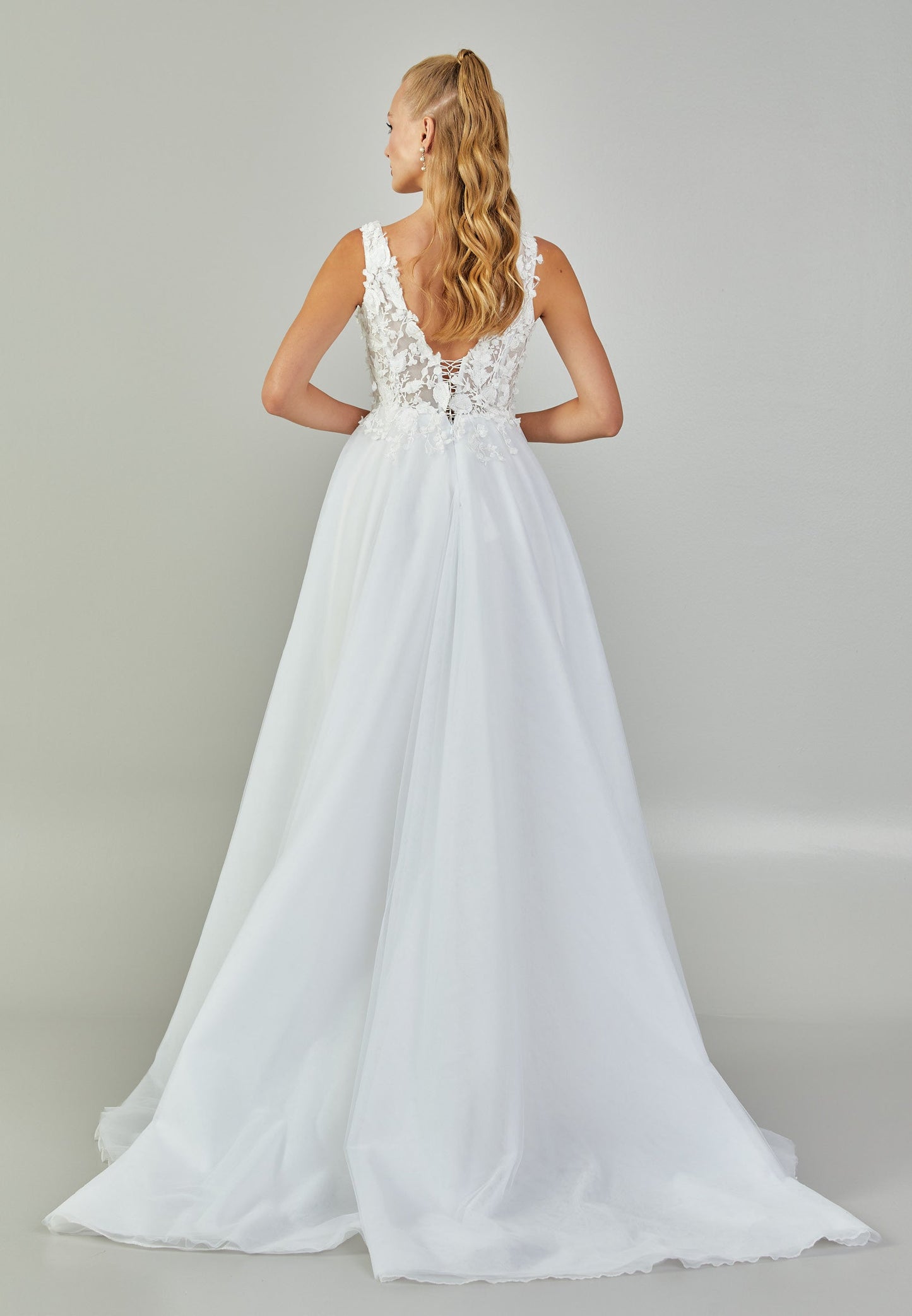 Sleeveless Maxi Tulle Regular Wedding Dress Off White - Unit Price: 430$