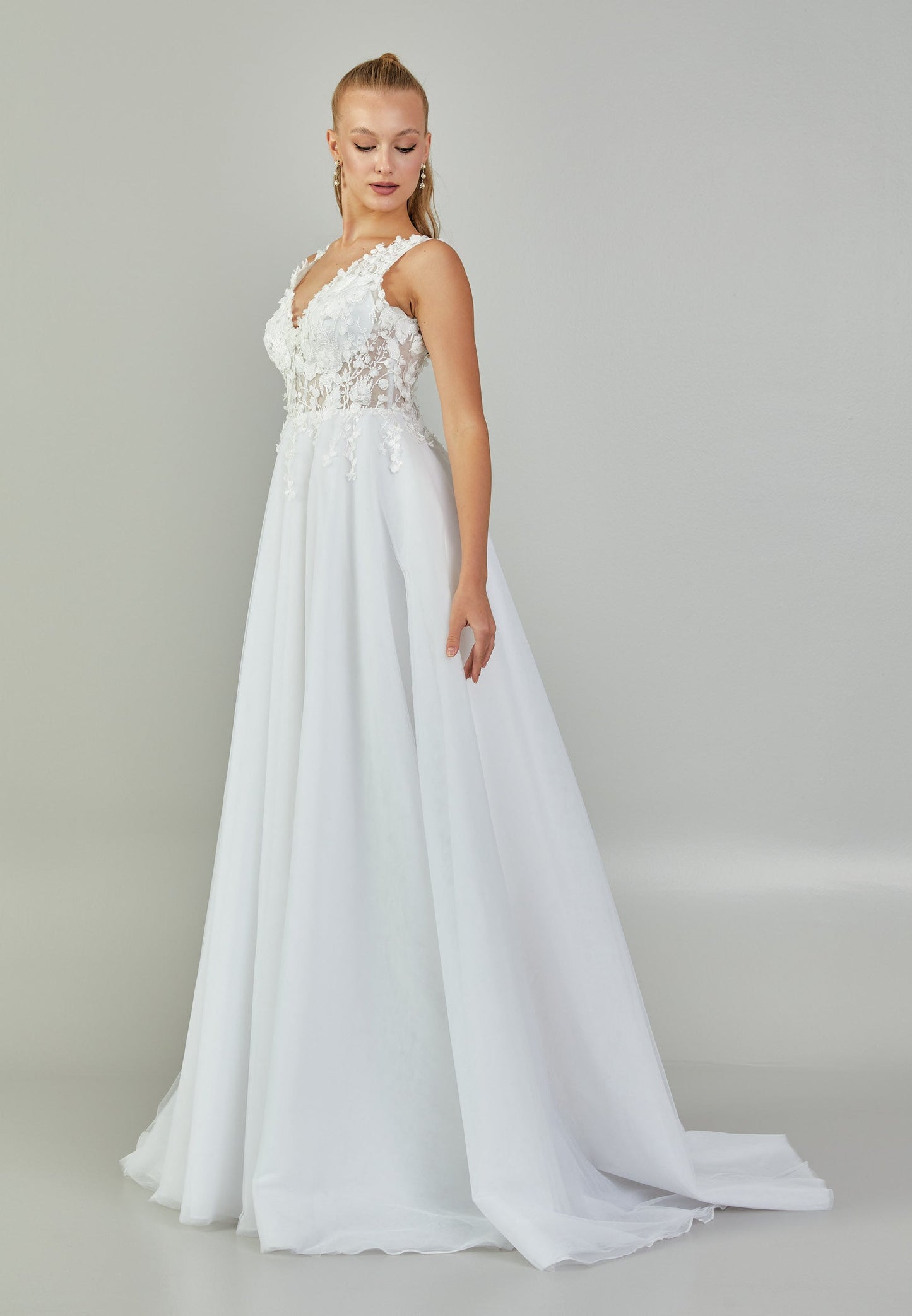 Sleeveless Maxi Tulle Regular Wedding Dress Off White - Unit Price: 430$