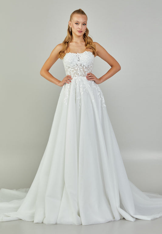 Strapless Maxi Tulle Regular Wedding Dress Off White - Unit Price: 430$