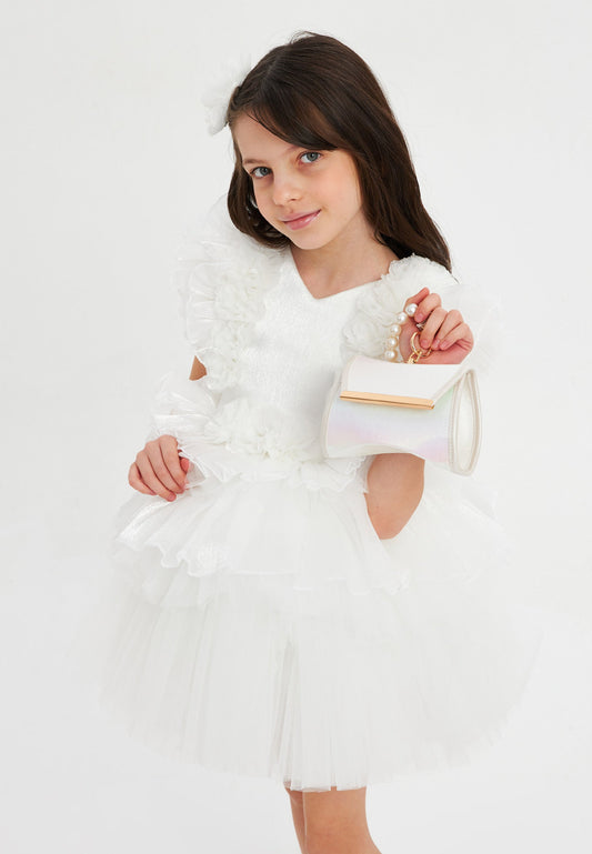 Baby Girl Sleeveless Tulle Solid Color A - Line 3 - 7 Ages Special Occasion Dress Ecru - Unit Price:41$