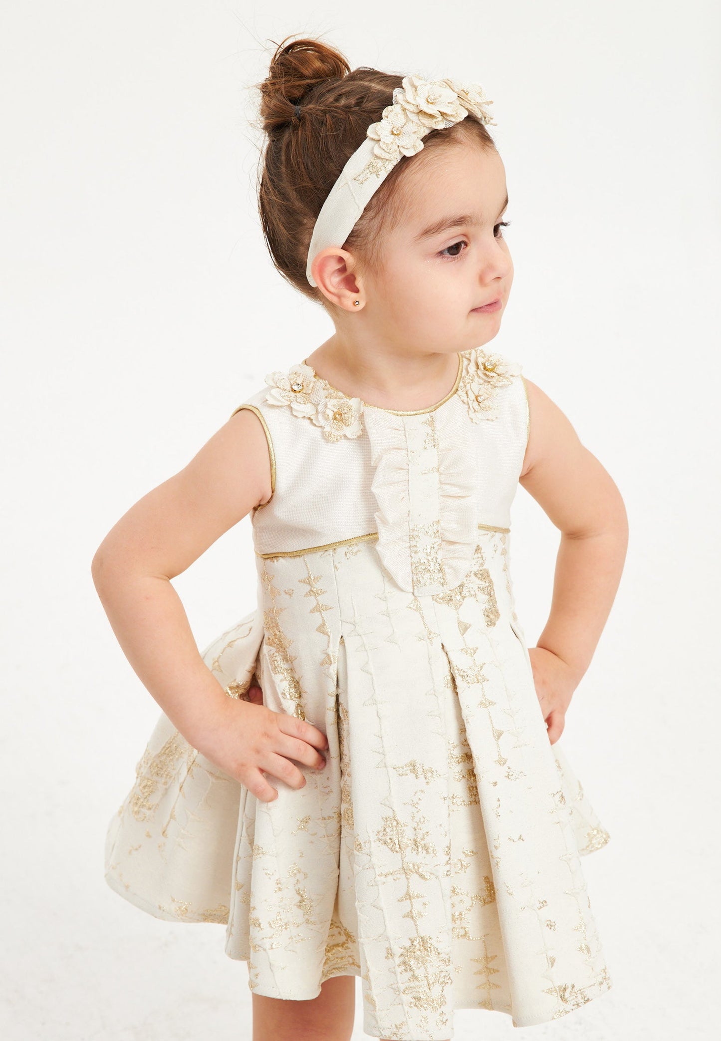 Baby Girl Sleeveless Polyester Patterned A - Line 2 - 6 Ages Special Occasion Dress Ecru - Unit Price: 36$