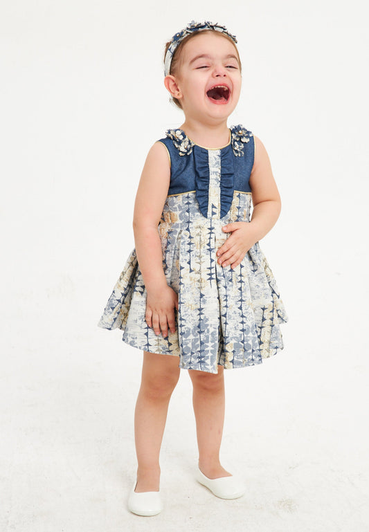 Baby Girl Sleeveless Polyester Patterned A - Line 2 - 6 Ages Special Occasion Dress Navy - Unit Price: 36$