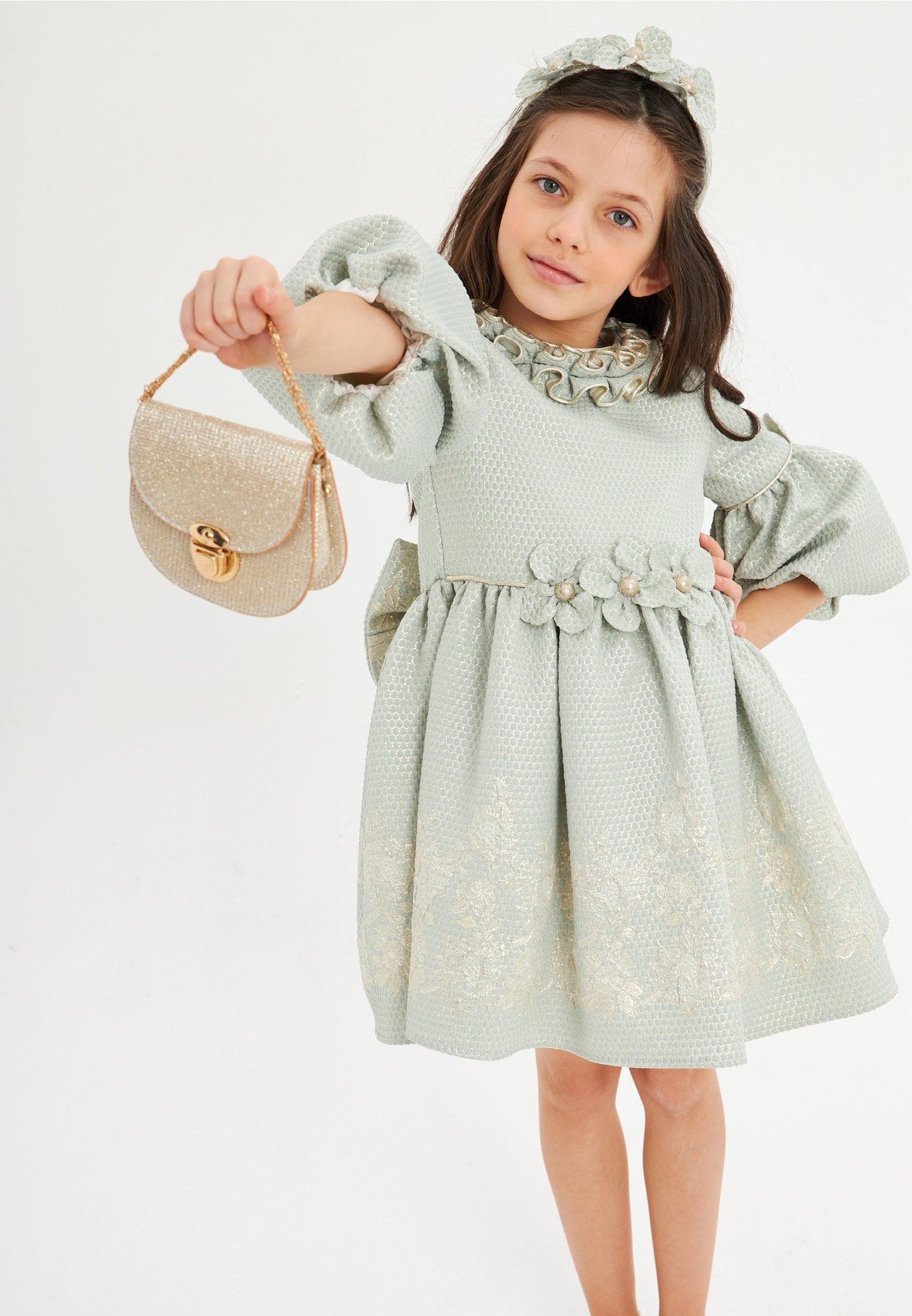 Baby Girl Mid-Length Polyester Patterned A - Line 6 - 10 Ages Special Occasion Dress Mint - Unit Price: 38$