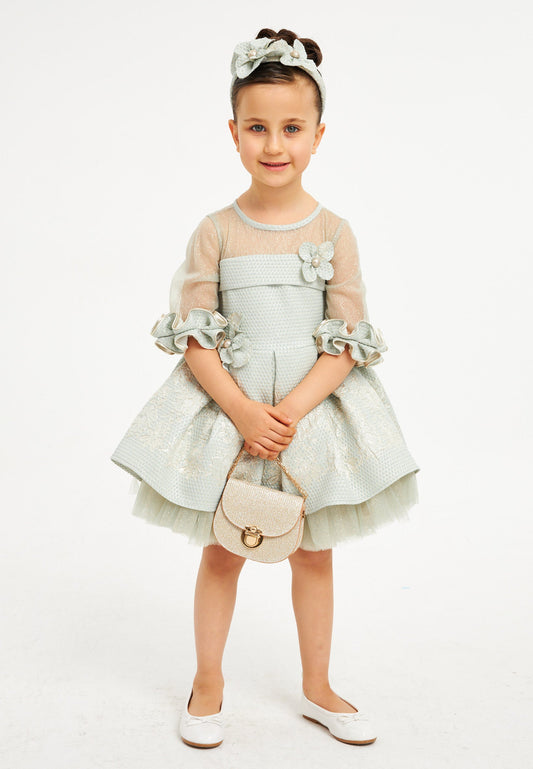 Baby Girl Short Sleeve Tulle Patterned A - Line 4 - 8 Ages Special Occasion Dress Mint - Unit Price: 43$