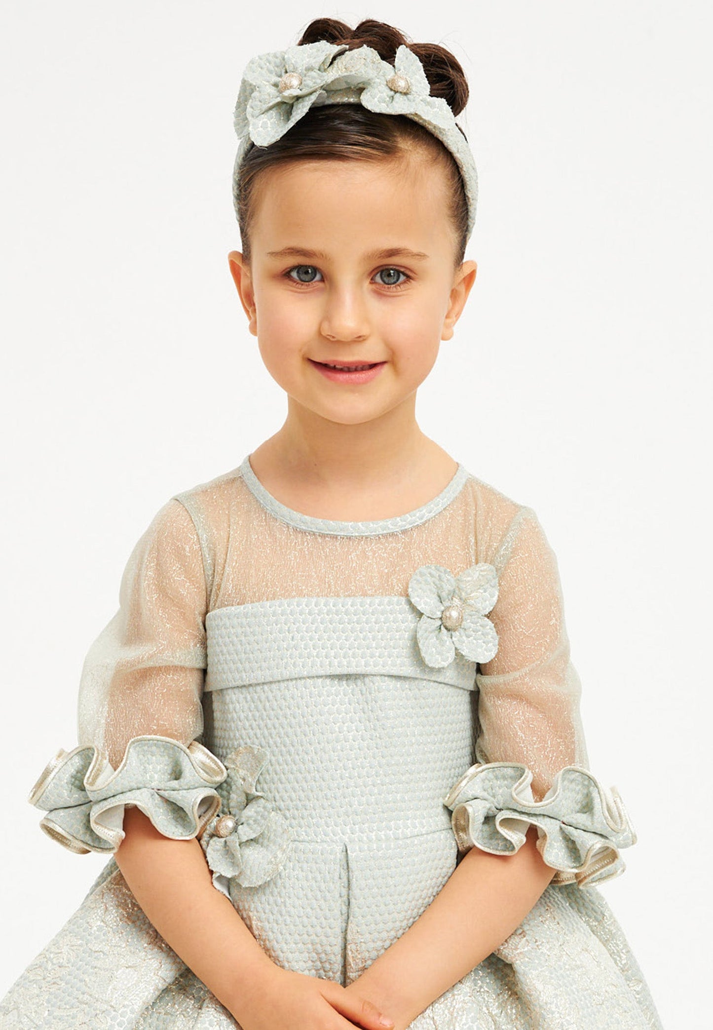 Baby Girl Short Sleeve Tulle Patterned A - Line 4 - 8 Ages Special Occasion Dress Mint - Unit Price: 43$