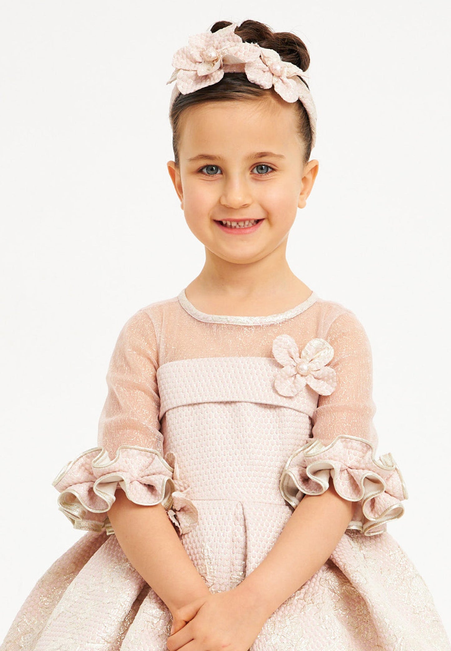 Baby Girl Short Sleeve Tulle Patterned A - Line 4 - 8 Ages Special Occasion Dress Pink - Unit Price: 43$