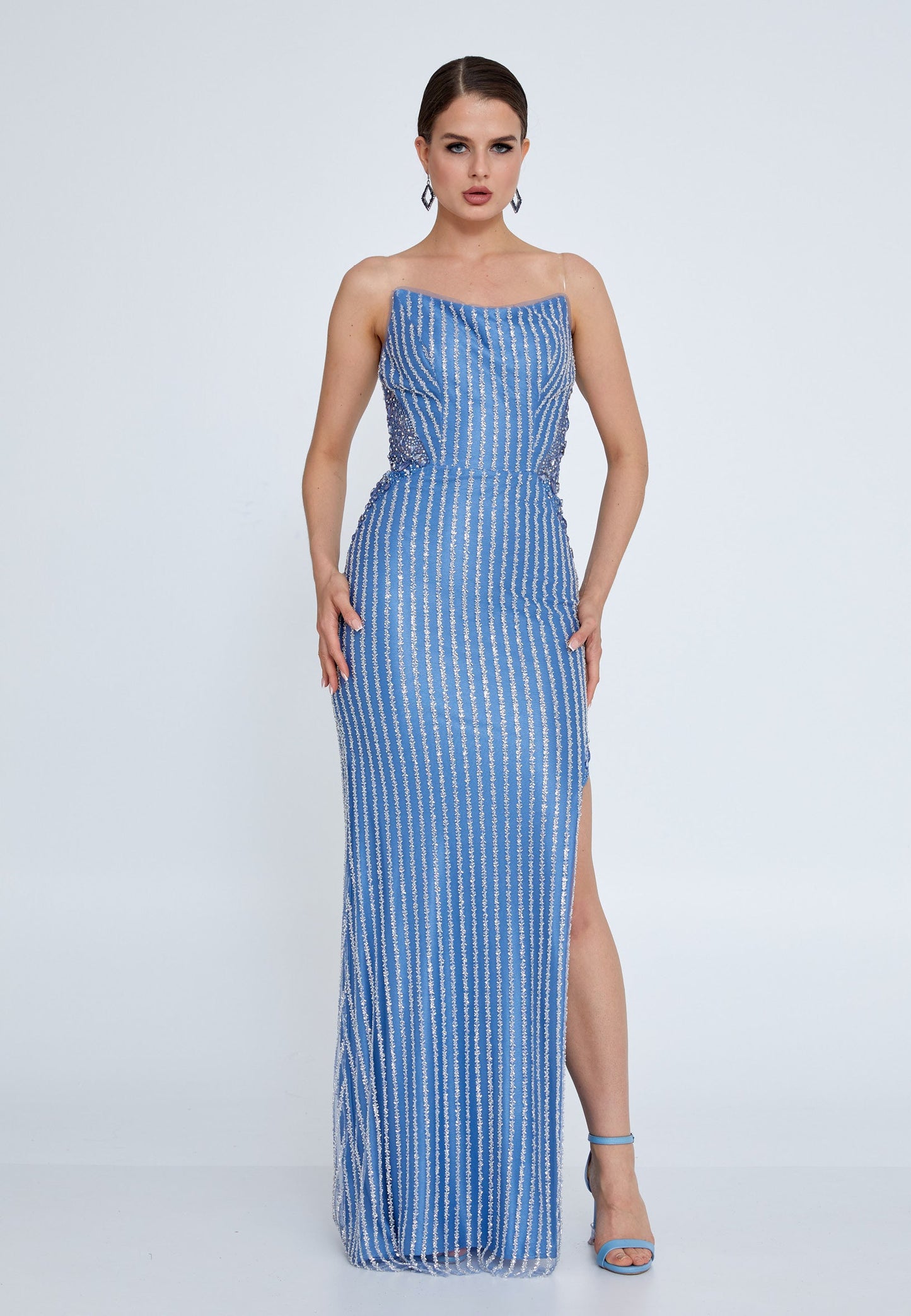 Strapless Maxi Sequin Mermaid Regular Wedding Guest Dress Indigo - Unit Price: 85$