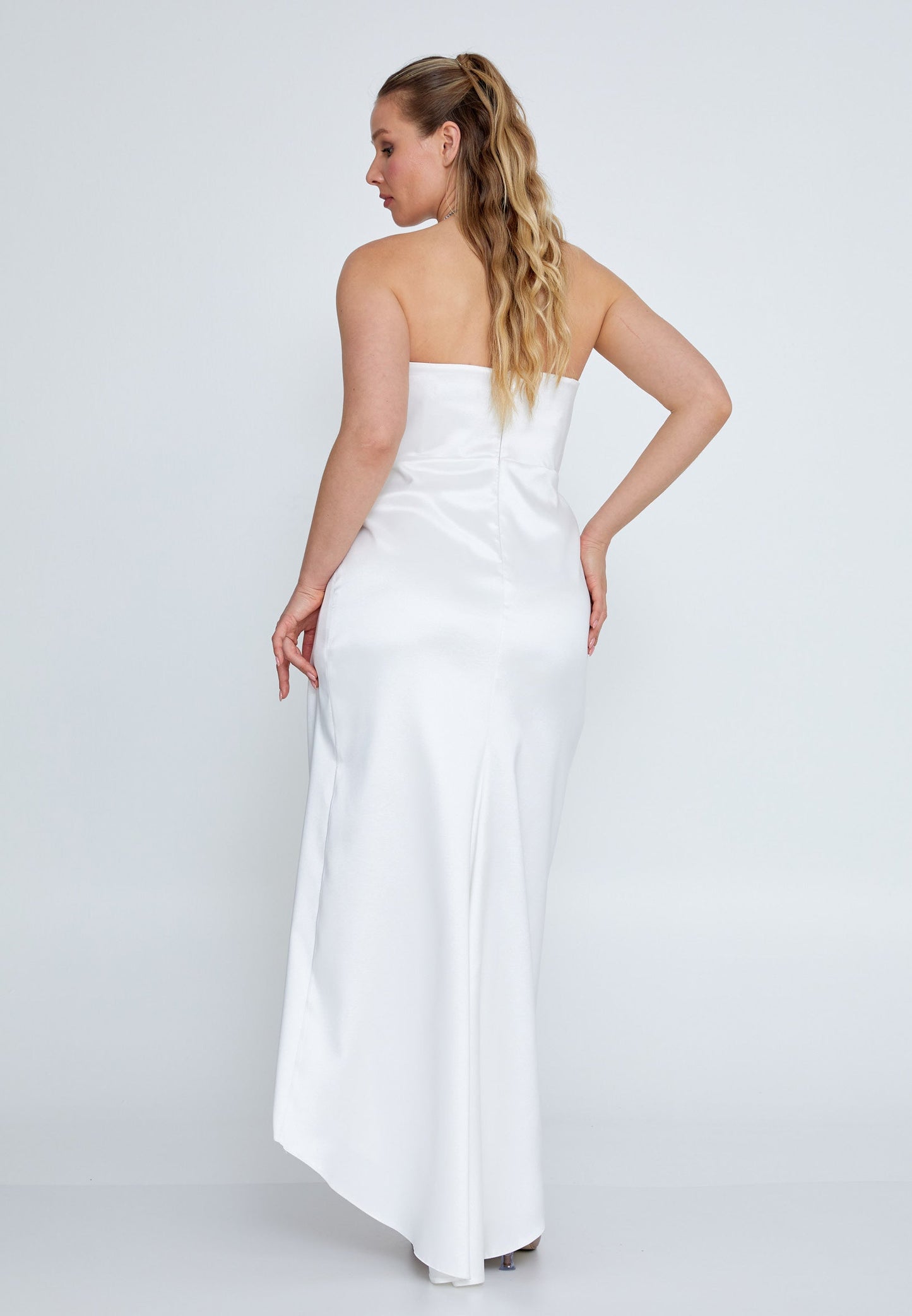 Strapless Maxi Tulle Column Plus Size Wedding Guest Dress White - Unit Price: 83$