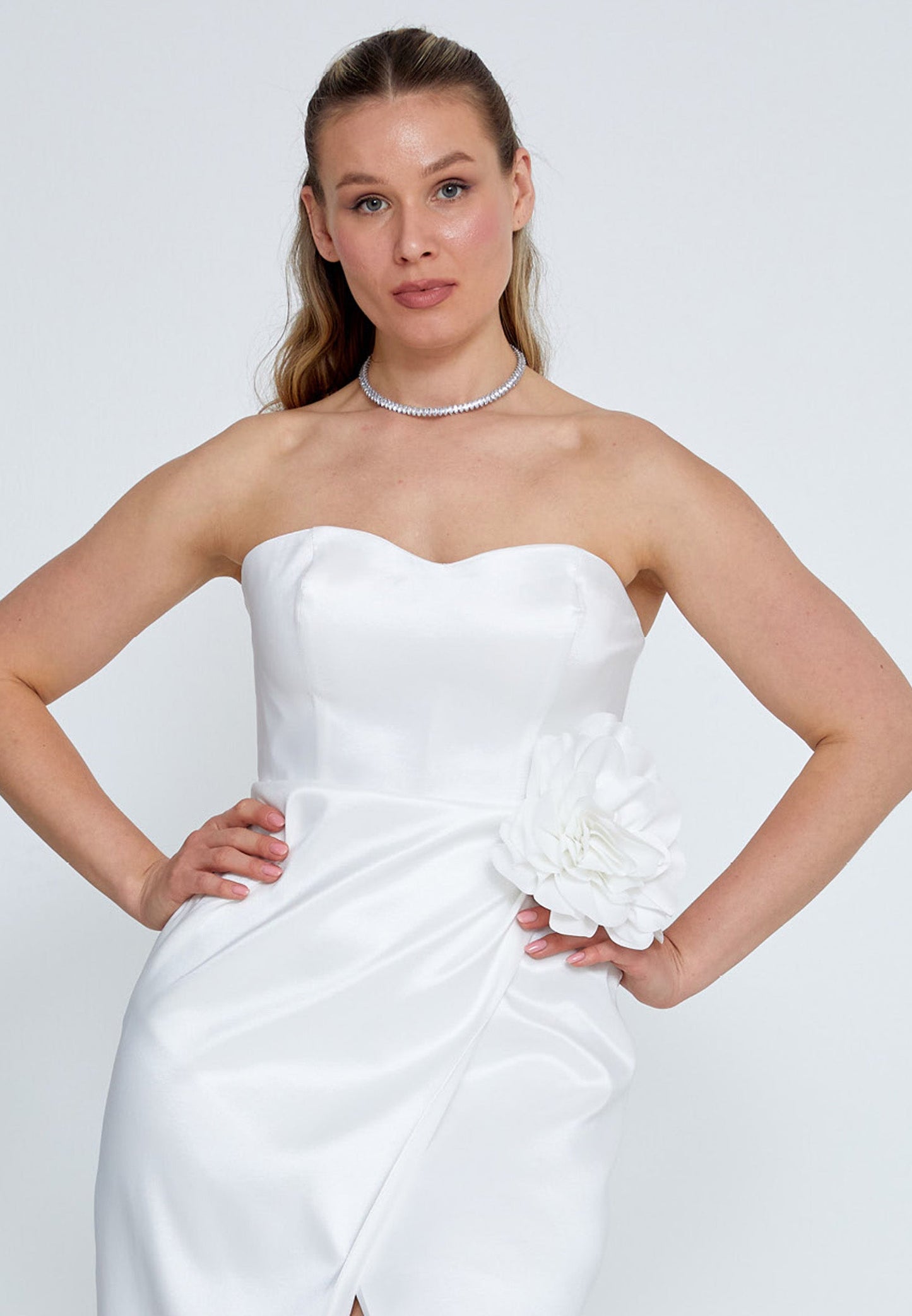 Strapless Maxi Tulle Column Plus Size Wedding Guest Dress White - Unit Price: 83$