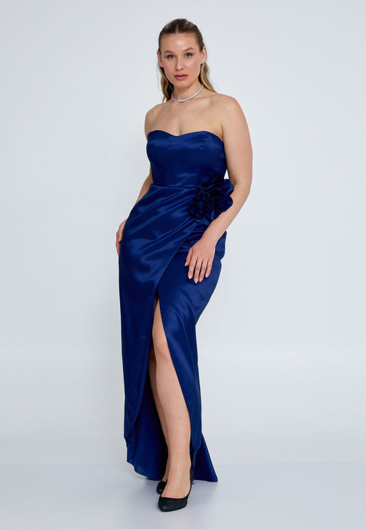 Strapless Maxi Tulle Column Plus Size Wedding Guest Dress Navy - Unit Price: 83$