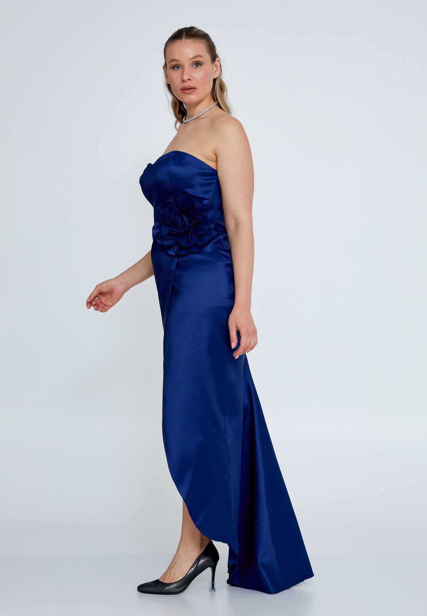 Strapless Maxi Tulle Column Plus Size Wedding Guest Dress Navy - Unit Price: 83$