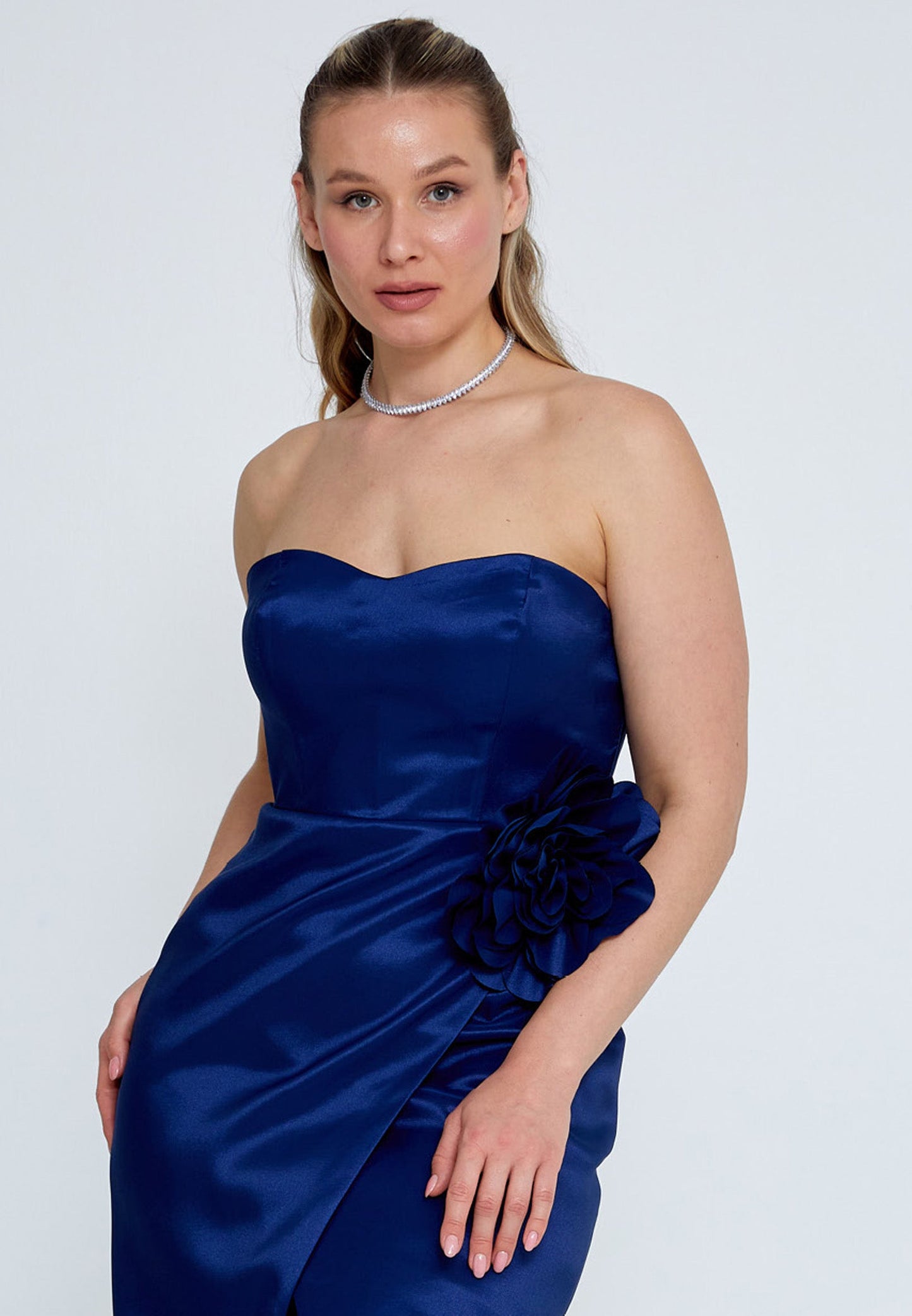 Strapless Maxi Tulle Column Plus Size Wedding Guest Dress Navy - Unit Price: 83$