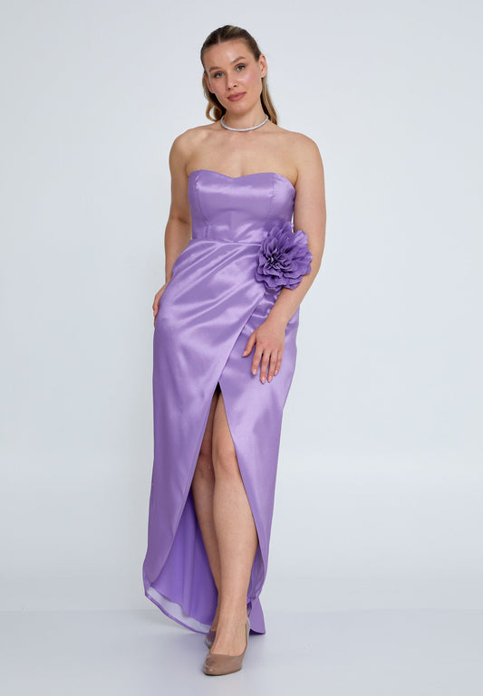 Strapless Maxi Tulle Column Plus Size Wedding Guest Dress Lilac - Unit Price: 83$