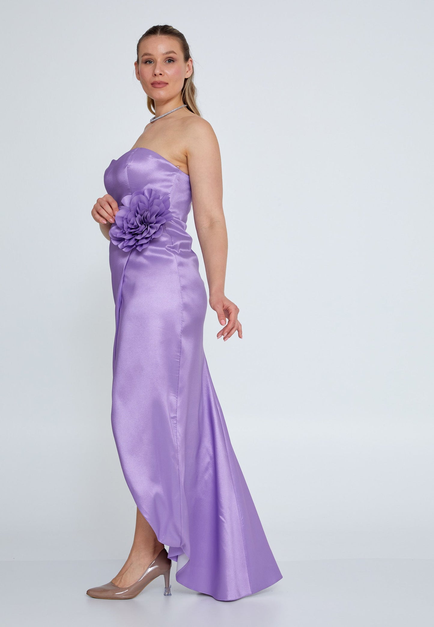 Strapless Maxi Tulle Column Plus Size Wedding Guest Dress Lilac - Unit Price: 83$