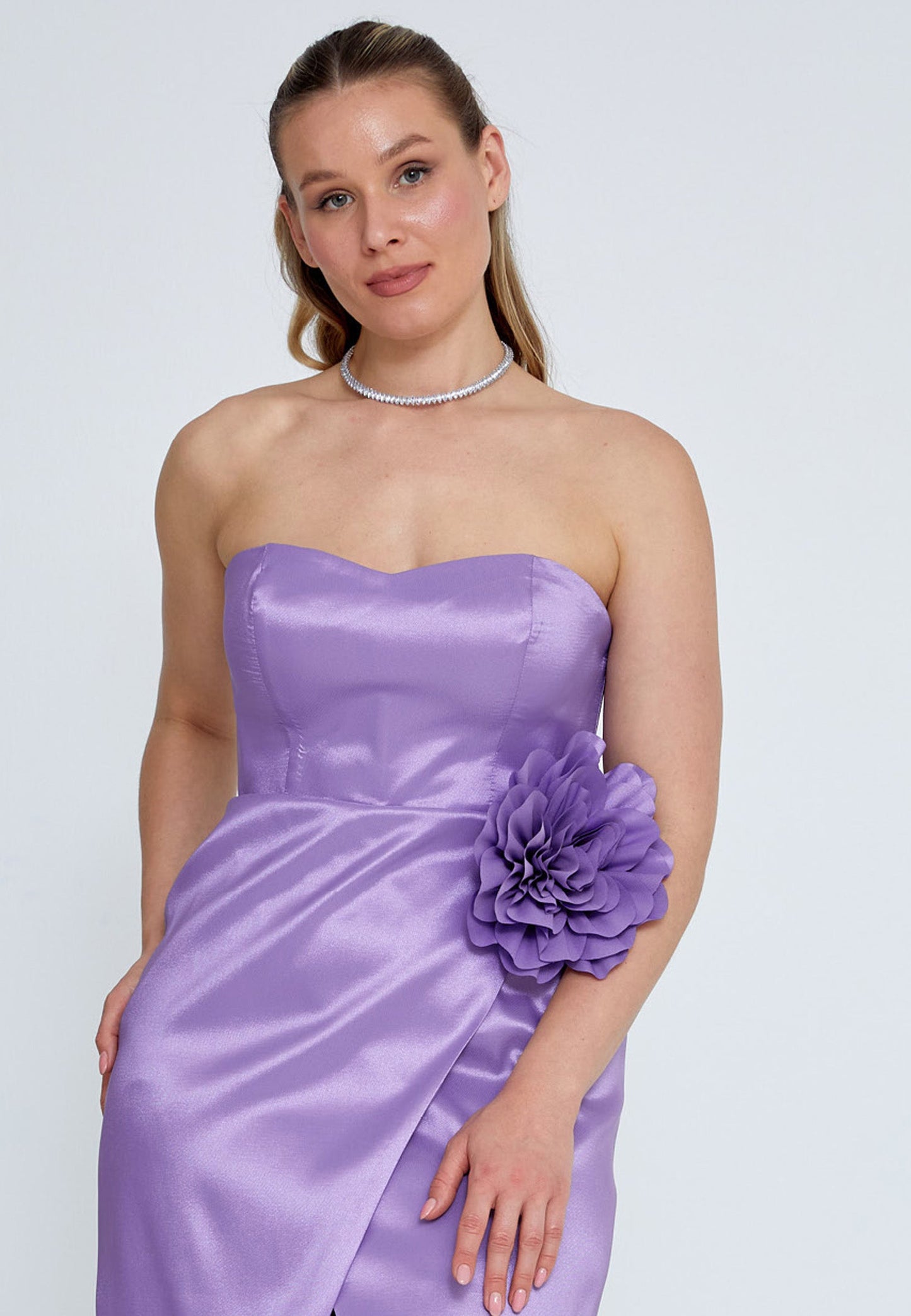 Strapless Maxi Tulle Column Plus Size Wedding Guest Dress Lilac - Unit Price: 83$