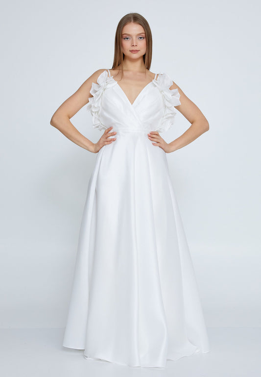 Sleeveless Maxi Tulle Column Plus Size Wedding Guest Dress White - Unit Price: 112$