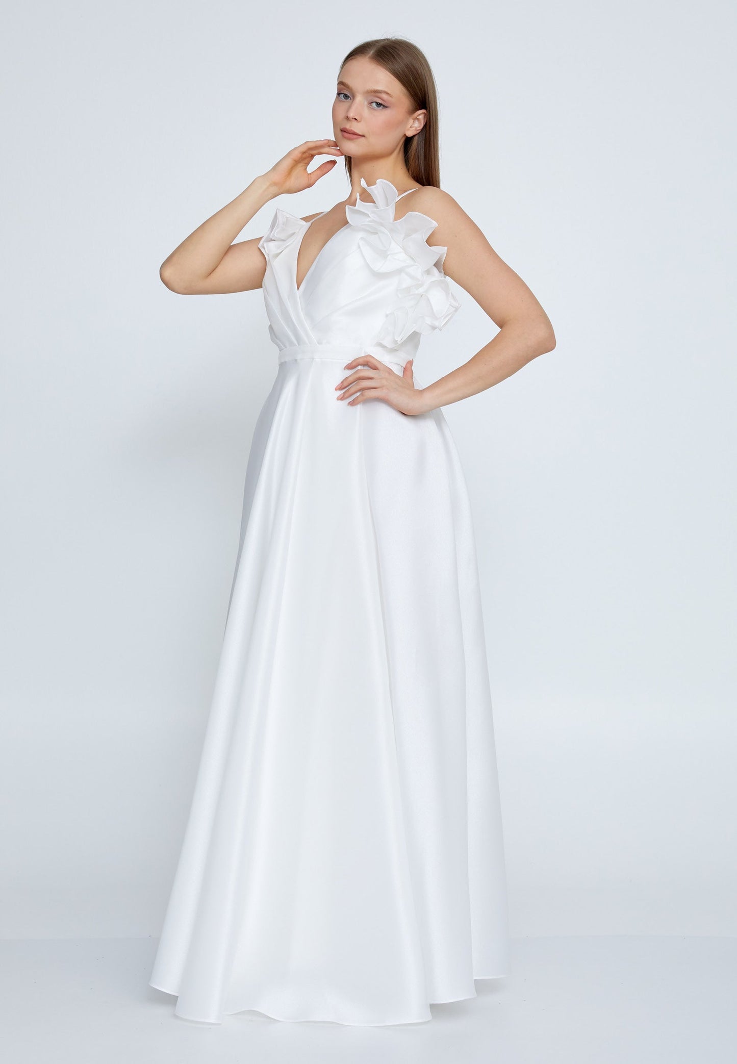 Sleeveless Maxi Tulle Column Plus Size Wedding Guest Dress White - Unit Price: 112$