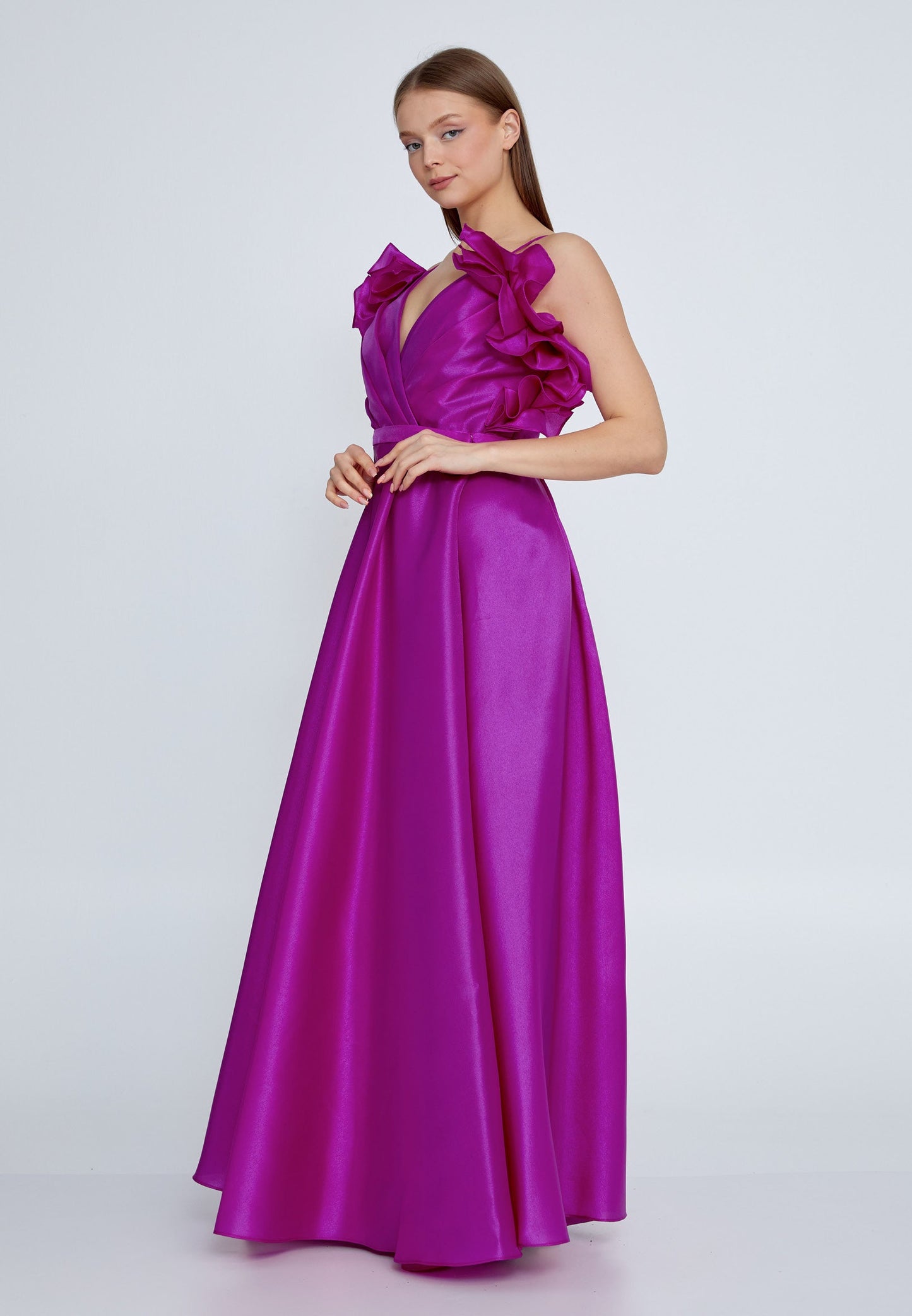 Sleeveless Maxi Tulle Column Plus Size Wedding Guest Dress Fuchsia - Unit Price: 112$