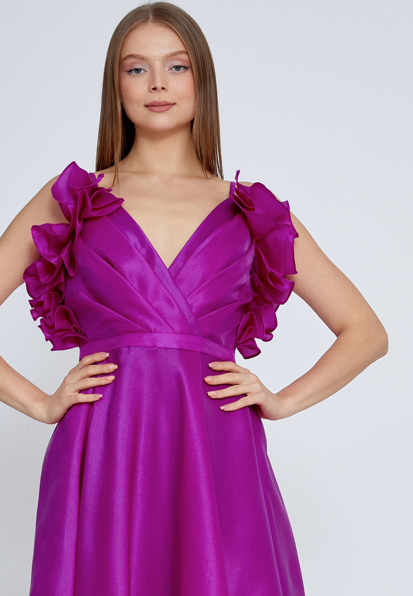 Sleeveless Maxi Tulle Column Plus Size Wedding Guest Dress Fuchsia - Unit Price: 112$