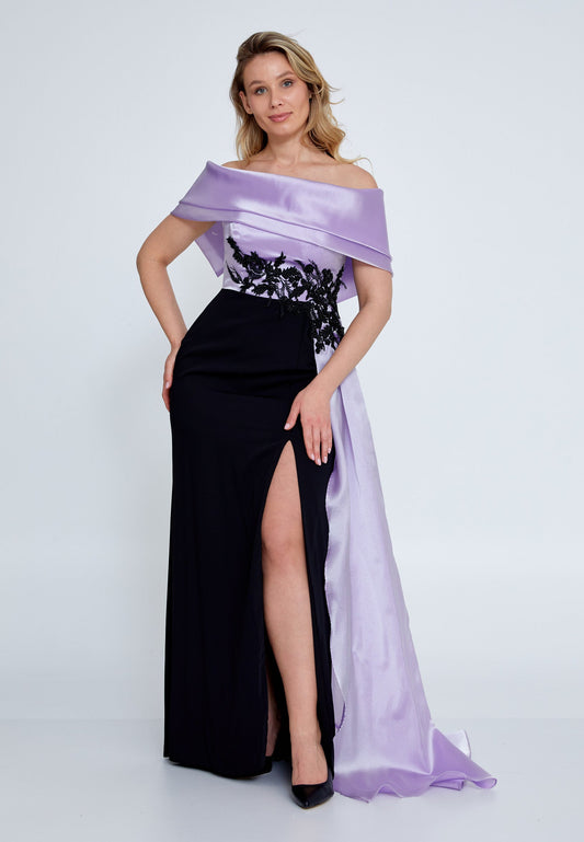 Off Shoulder Maxi Viscose Mermaid Plus Size Wedding Guest Dress Black-Lilac - Unit Price: 124$