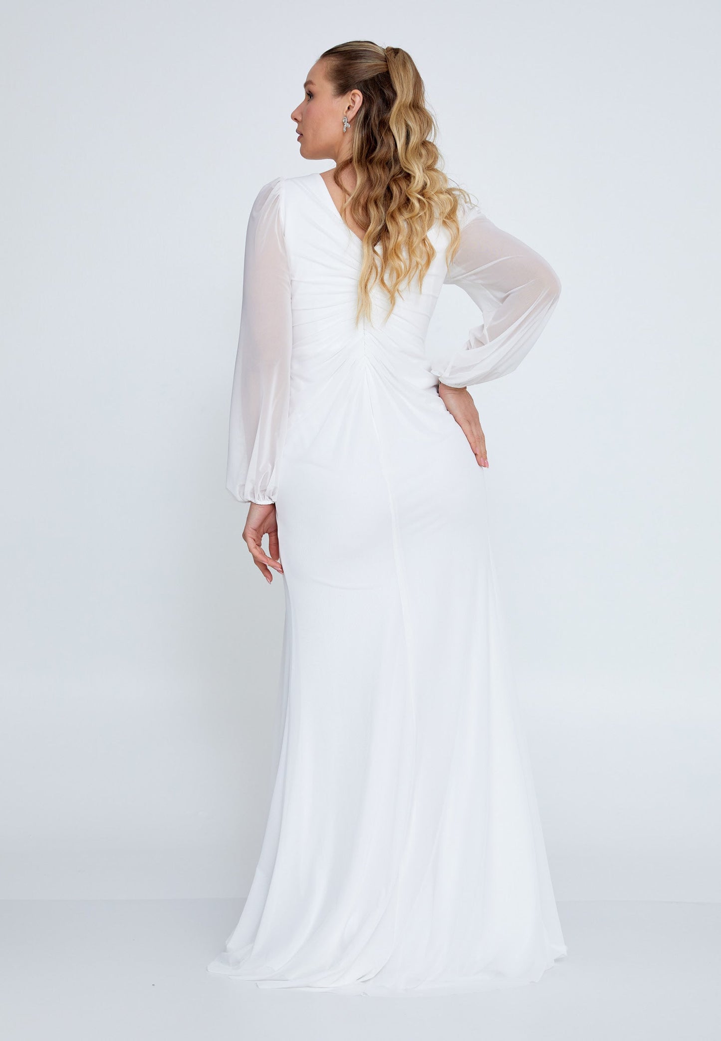 Long Sleeve Maxi Lycra Mermaid Plus Size Wedding Guest Dress Ivory - Unit Price: 92$