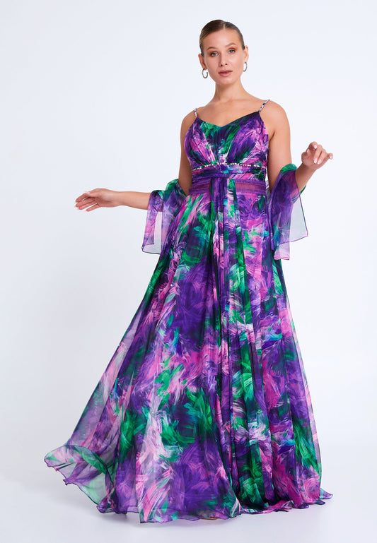 Sleeveless Maxi Chiffon Column Plus Size Wedding Guest Dress Purple-Multicolor - Unit Price: 68$