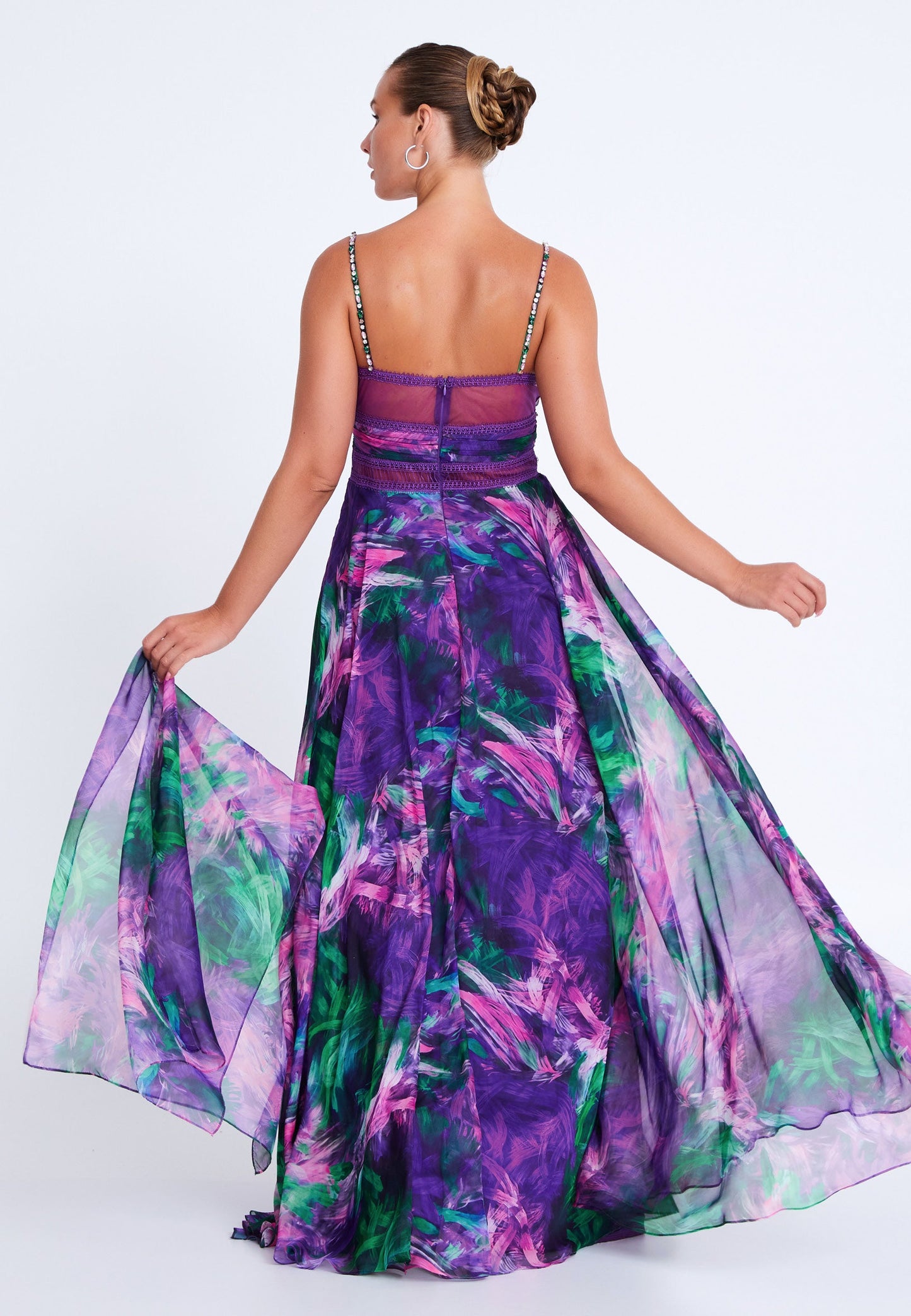 Sleeveless Maxi Chiffon Column Plus Size Wedding Guest Dress Purple-Multicolor - Unit Price: 68$