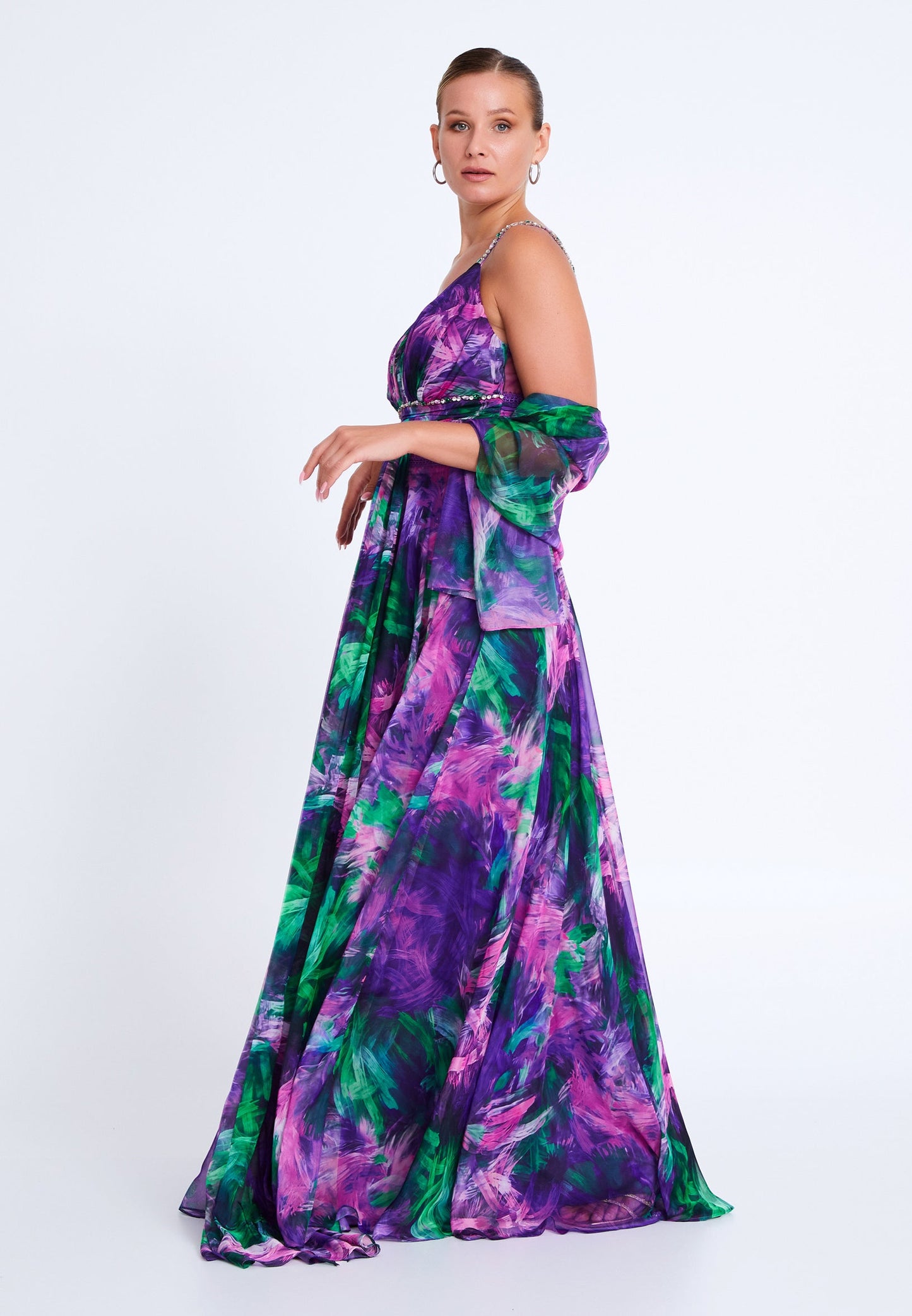 Sleeveless Maxi Chiffon Column Plus Size Wedding Guest Dress Purple-Multicolor - Unit Price: 68$