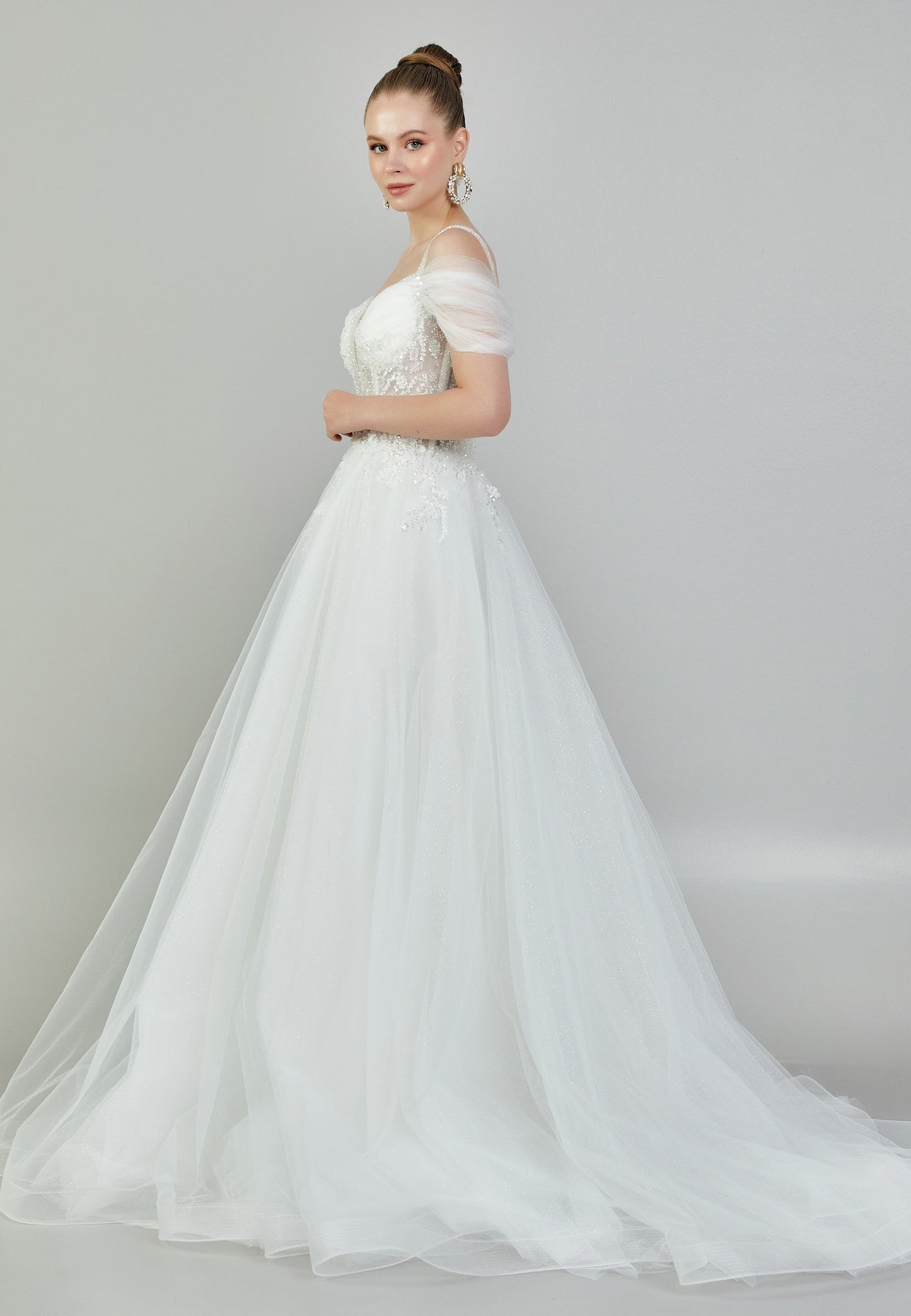 Off Shoulder Maxi Tulle Regular Wedding Dress Ecru - Unit Price: 208$