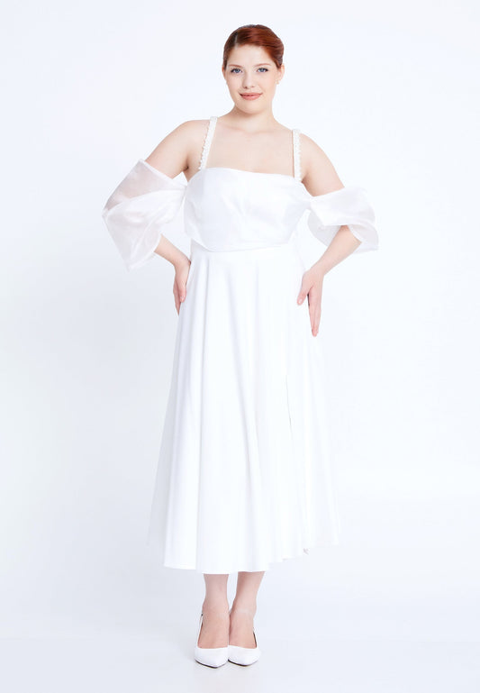 Off Shoulder Midi Viscose Column Plus Size Cocktail Dress Ecru - Unit Price: 100$