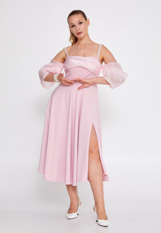 Off Shoulder Midi Viscose Column Plus Size Cocktail Dress Pink - Unit Price:100$