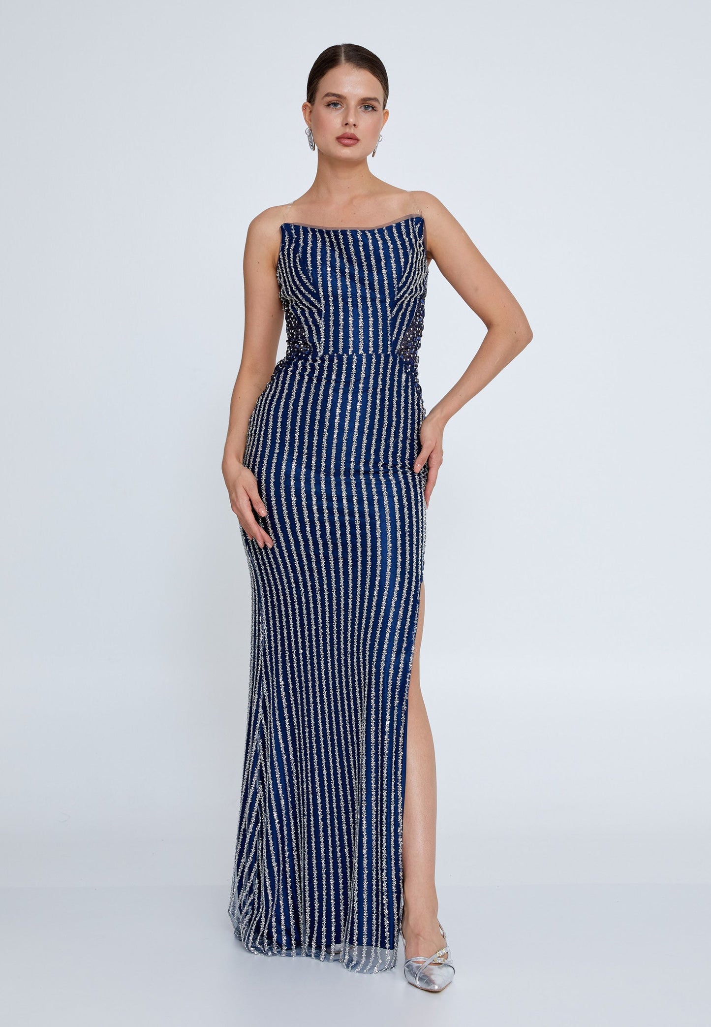 Strapless Maxi Sequin Mermaid Regular Wedding Guest Dress Navy - Unit Price: 85$