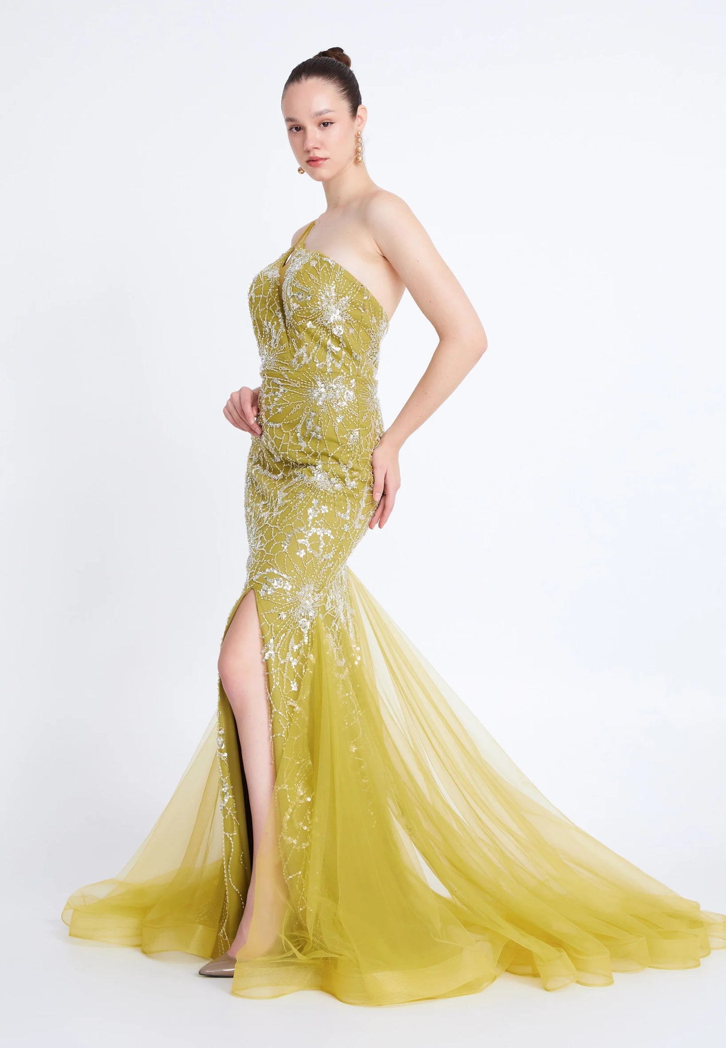 One Shoulder Maxi Tulle Mermaid Regular Prom Dress Unit Price: $187.00