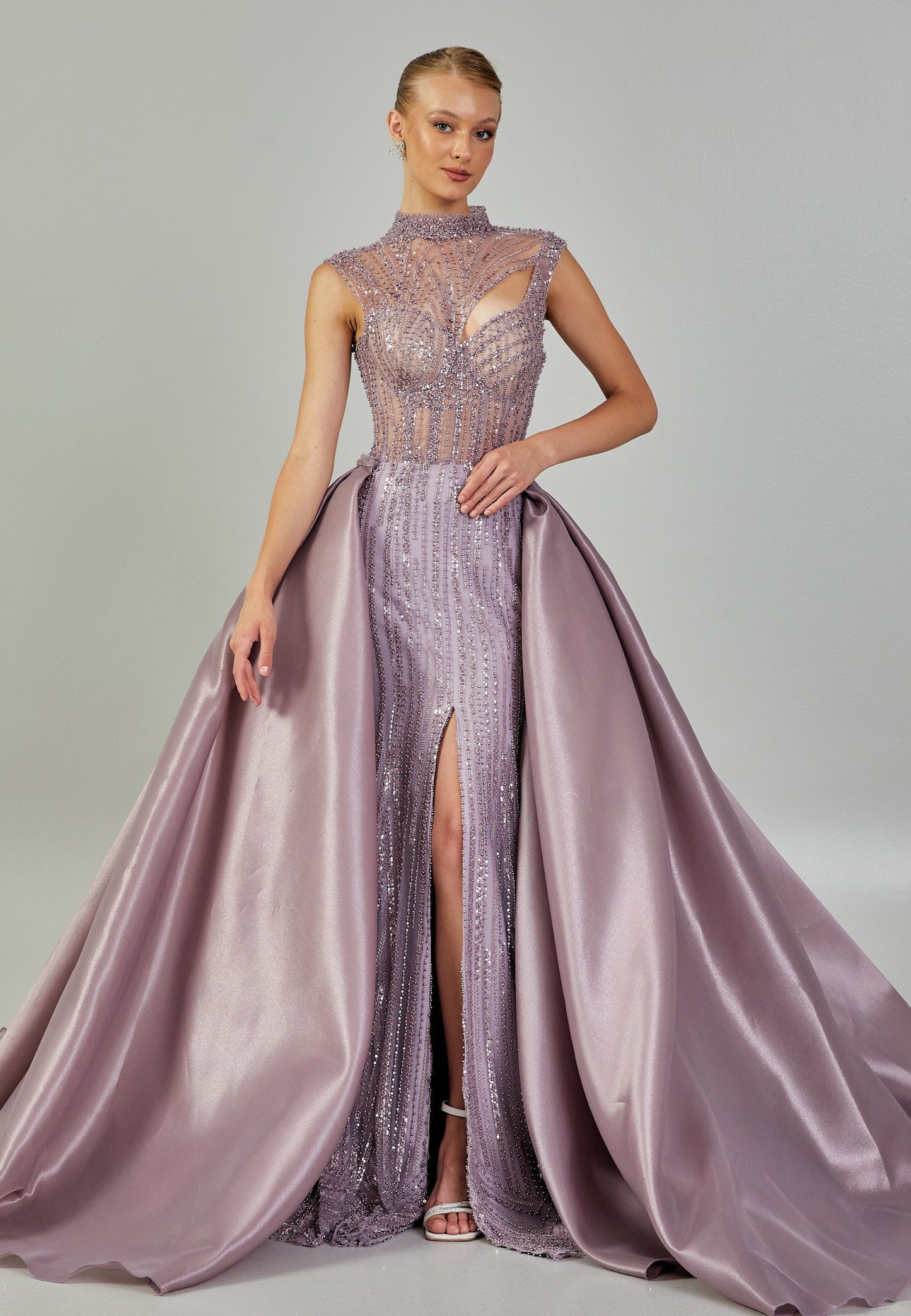 Sleeveless Maxi Tulle Regular Engagement Dress Lilac - Unit Price: 680$